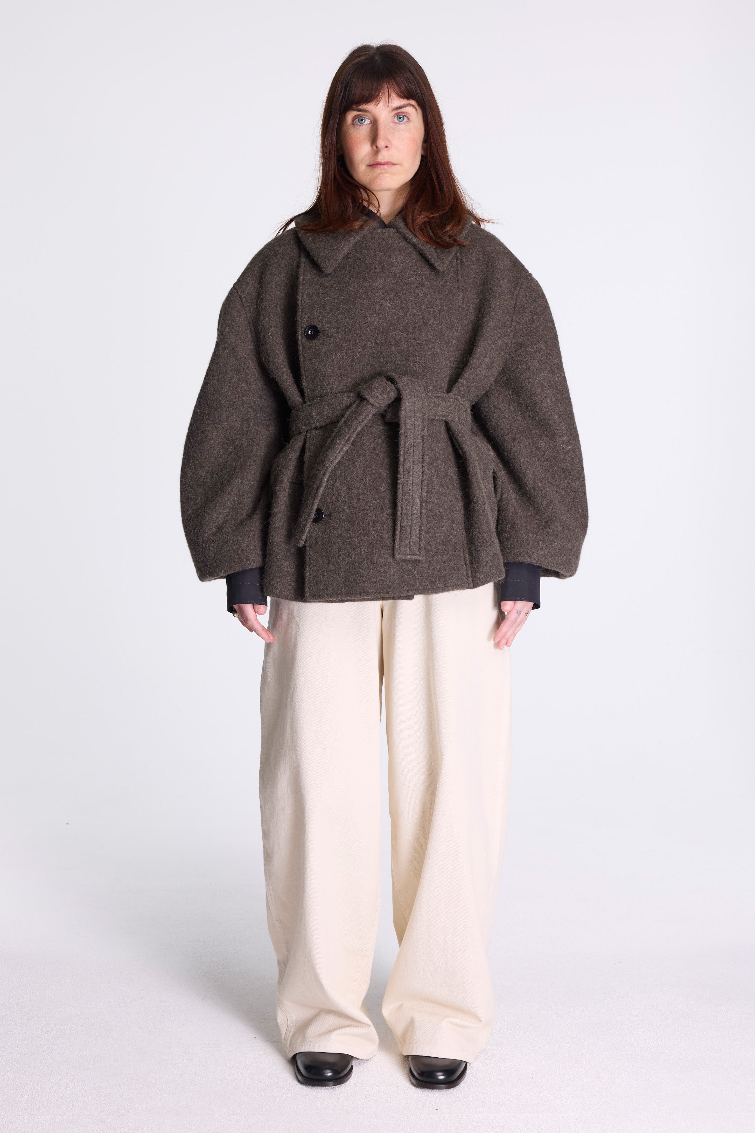 Short Asymmetrical Bathrobe Coat Dark Khaki