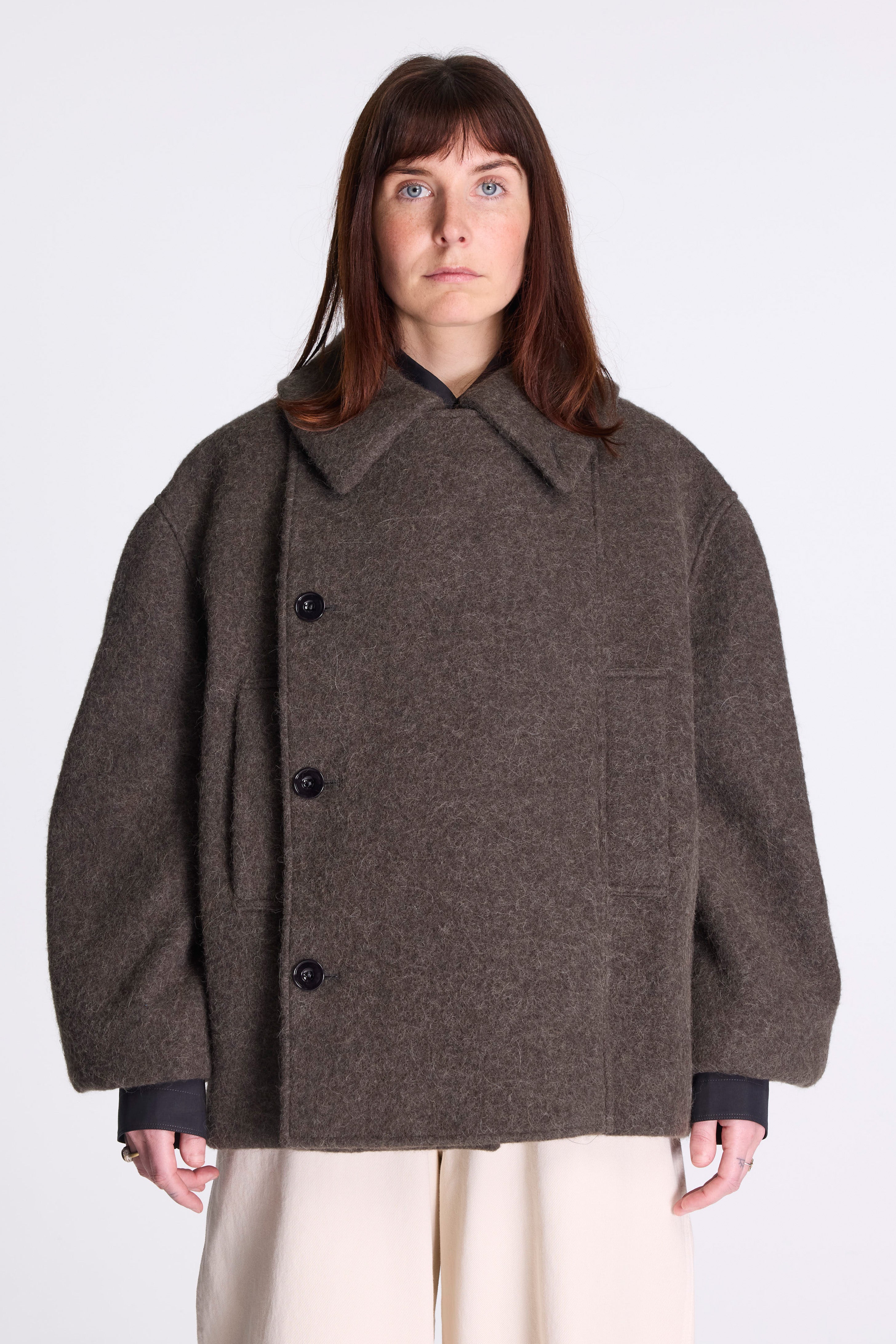 Short Asymmetrical Bathrobe Coat Dark Khaki