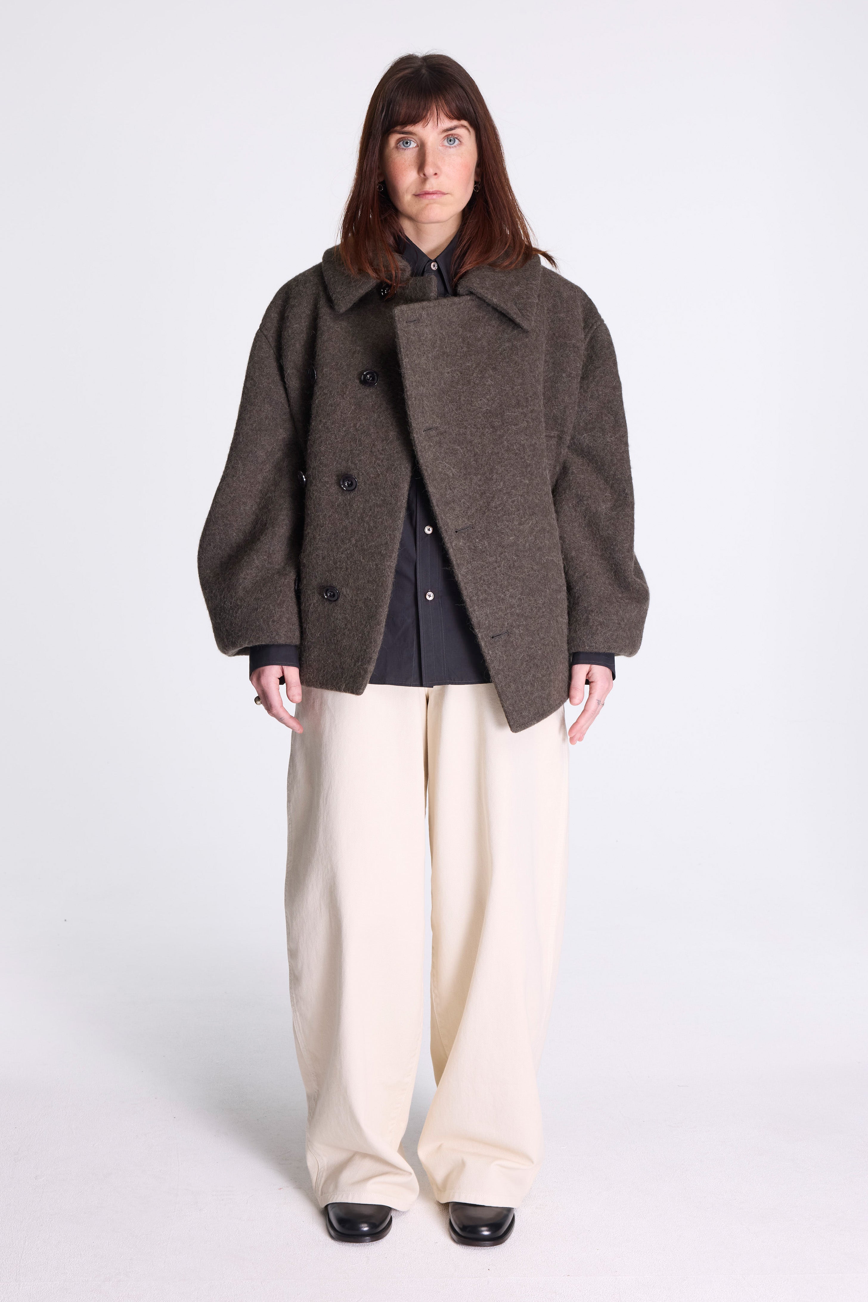 Short Asymmetrical Bathrobe Coat Dark Khaki