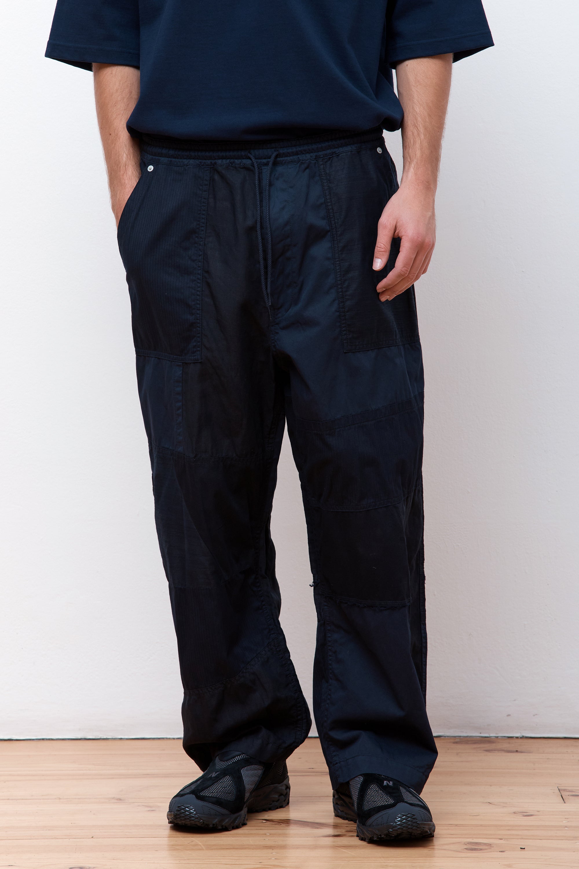 Cotton Linen Patchwork Pant Navy Mix