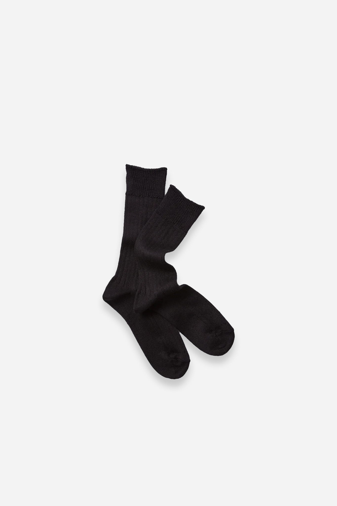 Linen Cotton Ribbed Crew Socks Black
