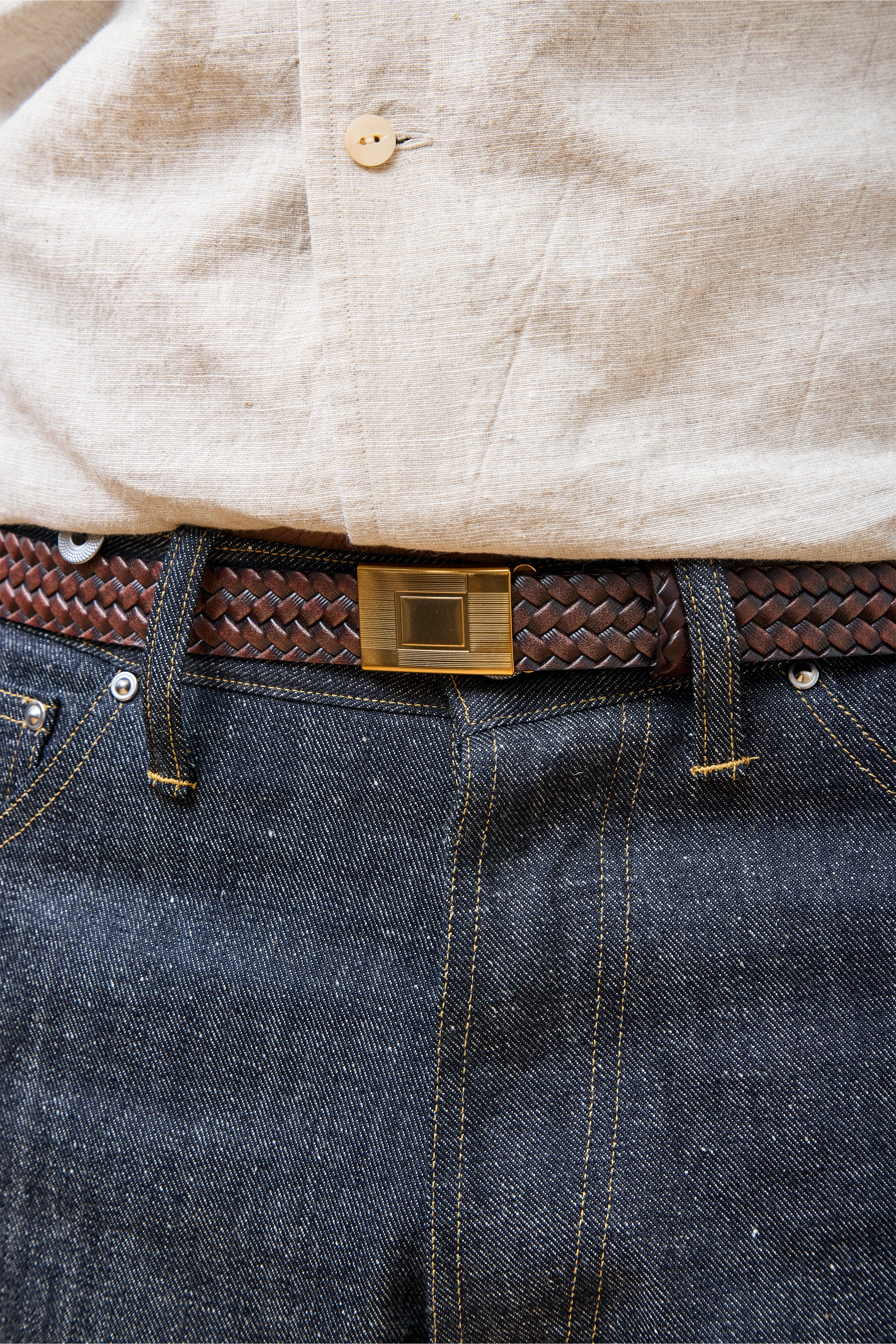 Lot.021 Basketweave Pattern Belt Mud Dyed Brown