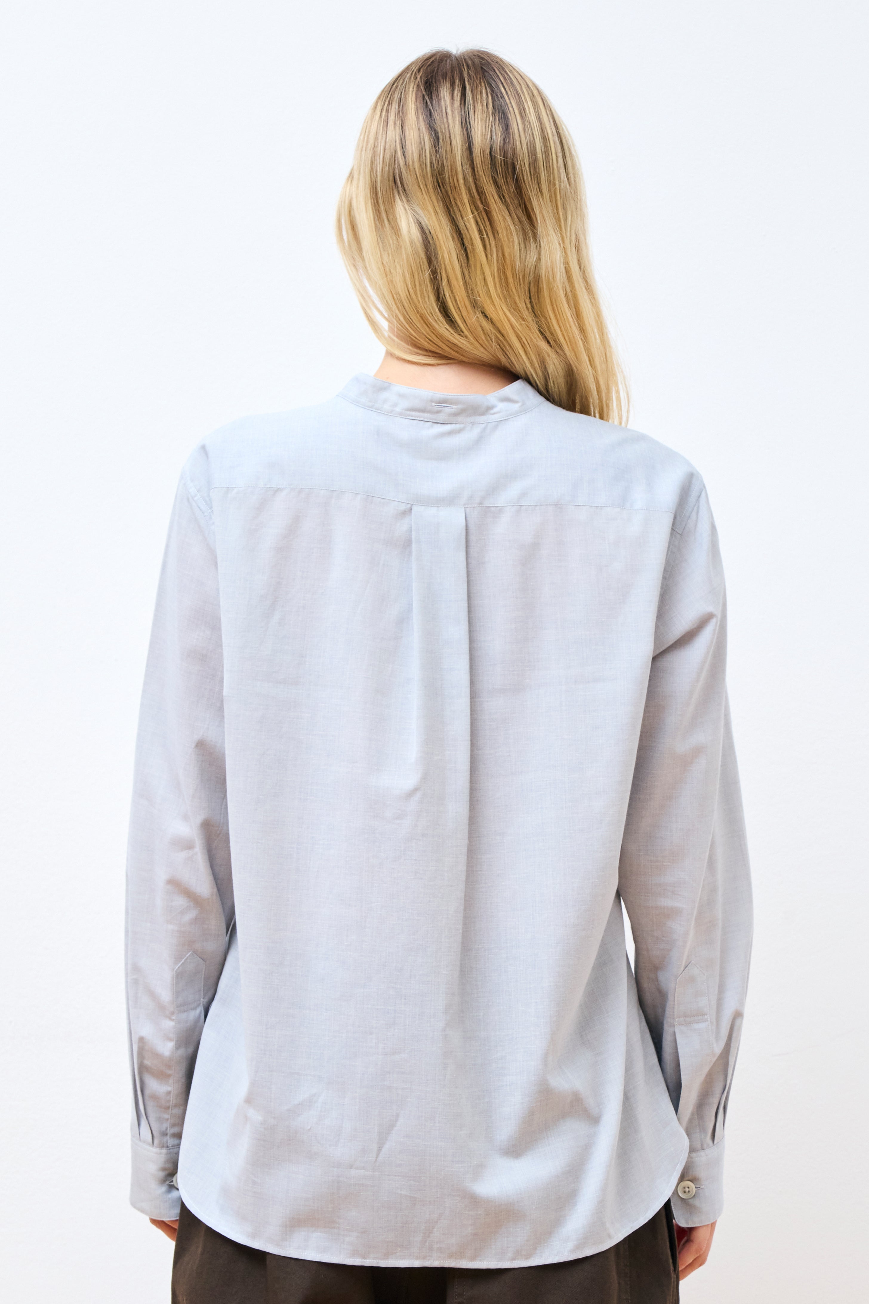 Button Through Collarless Shirt Blue