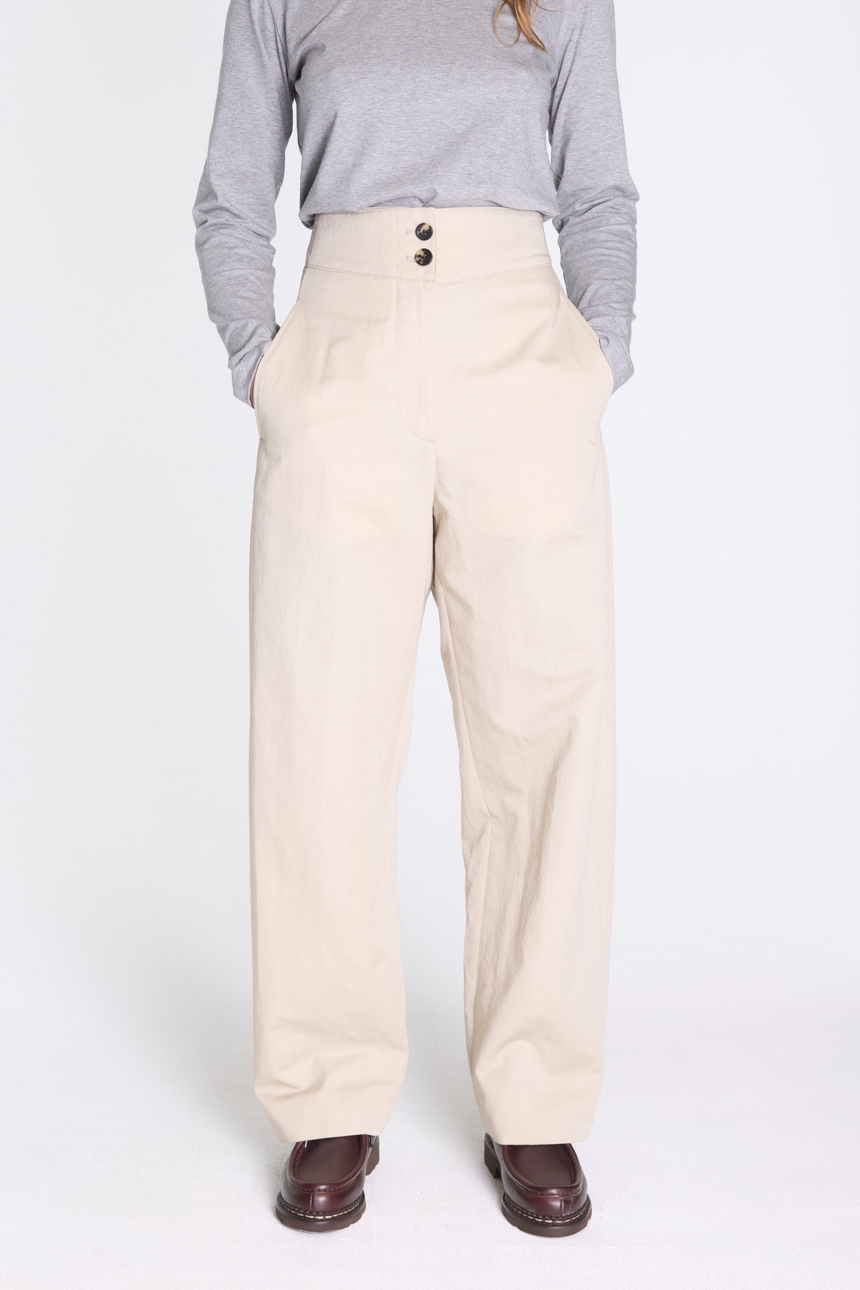 Deep Waistband Trousers Stone