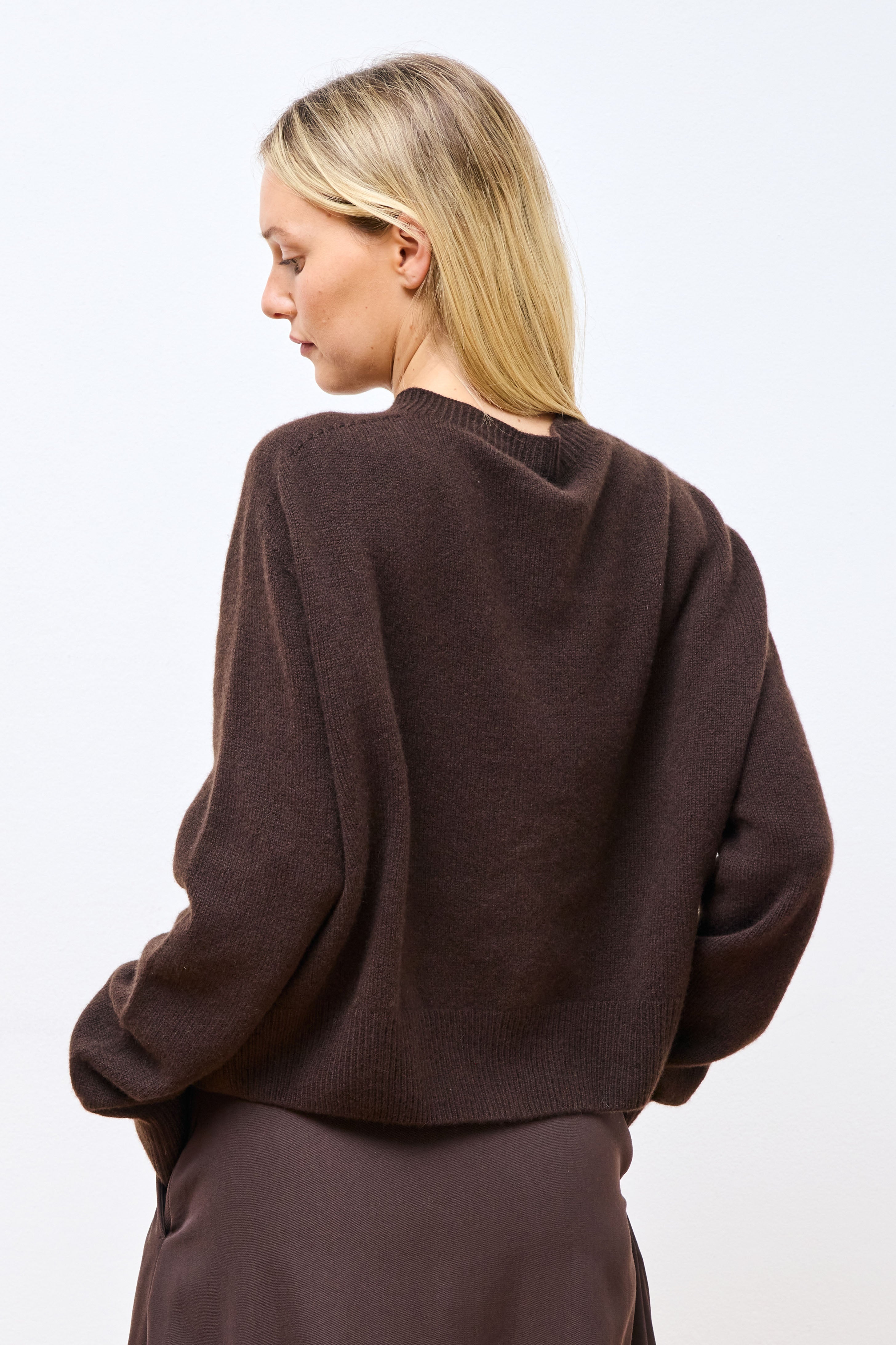 Small Crew Neck Cardigan Coffee