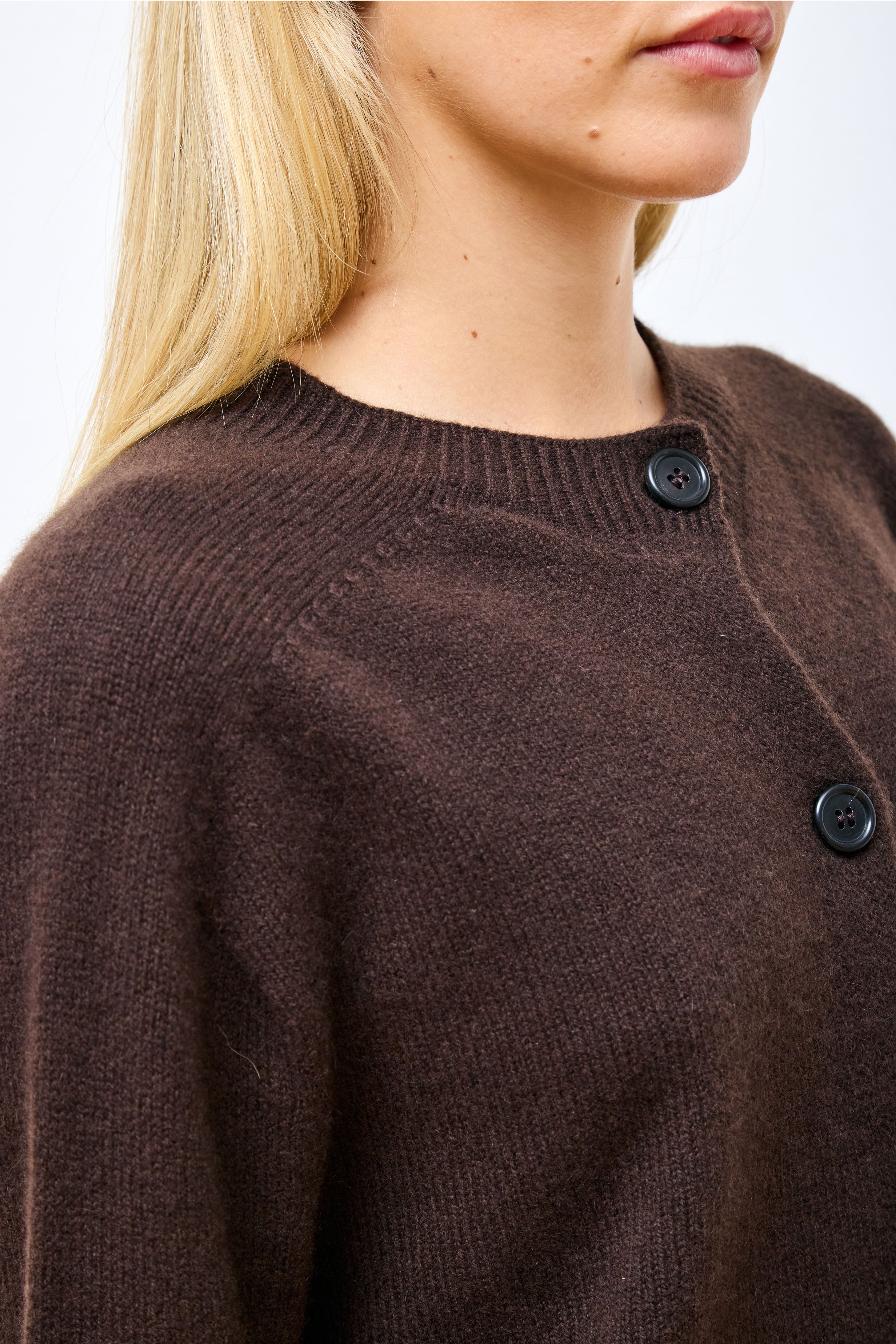 Small Crew Neck Cardigan Coffee