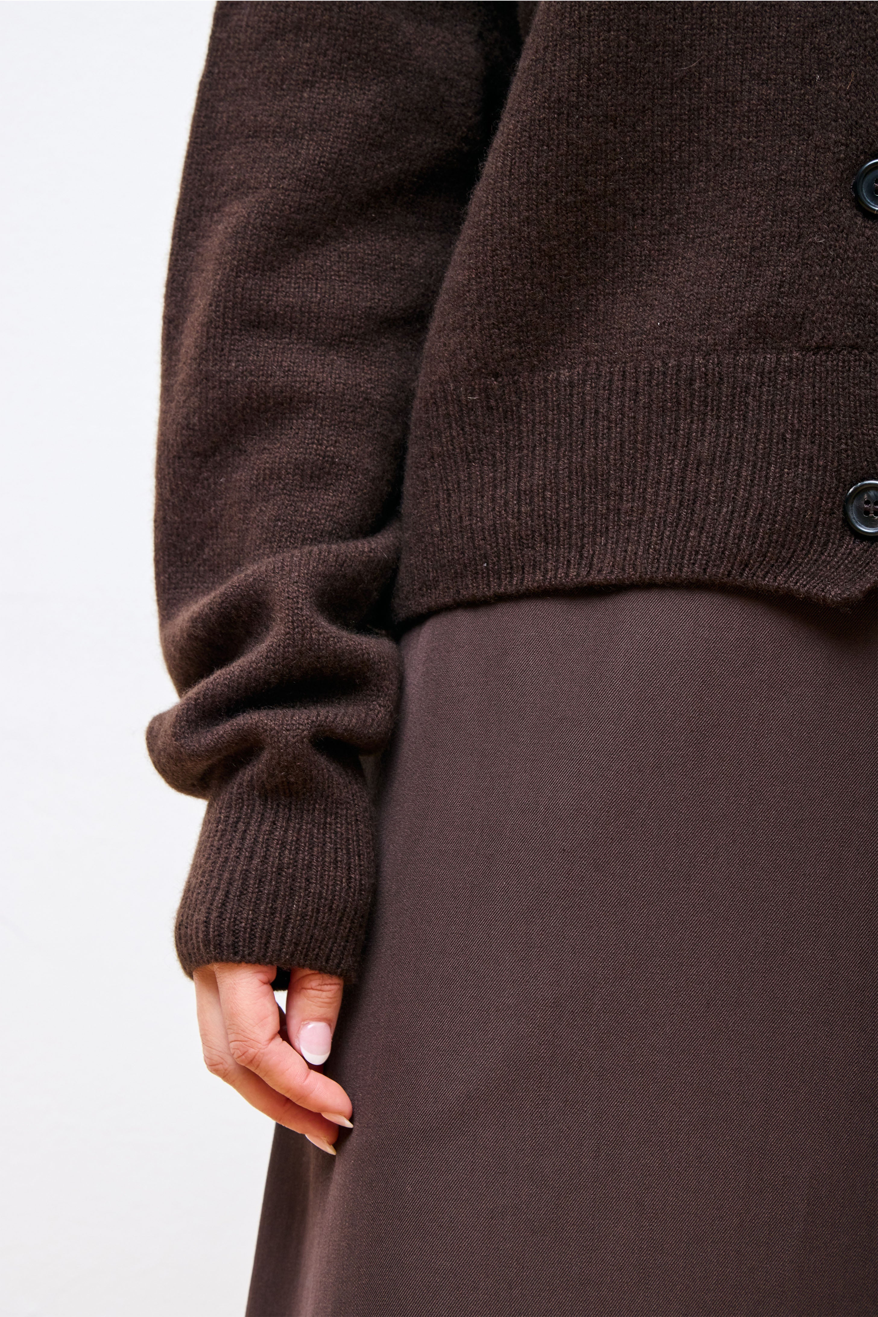 Small Crew Neck Cardigan Coffee