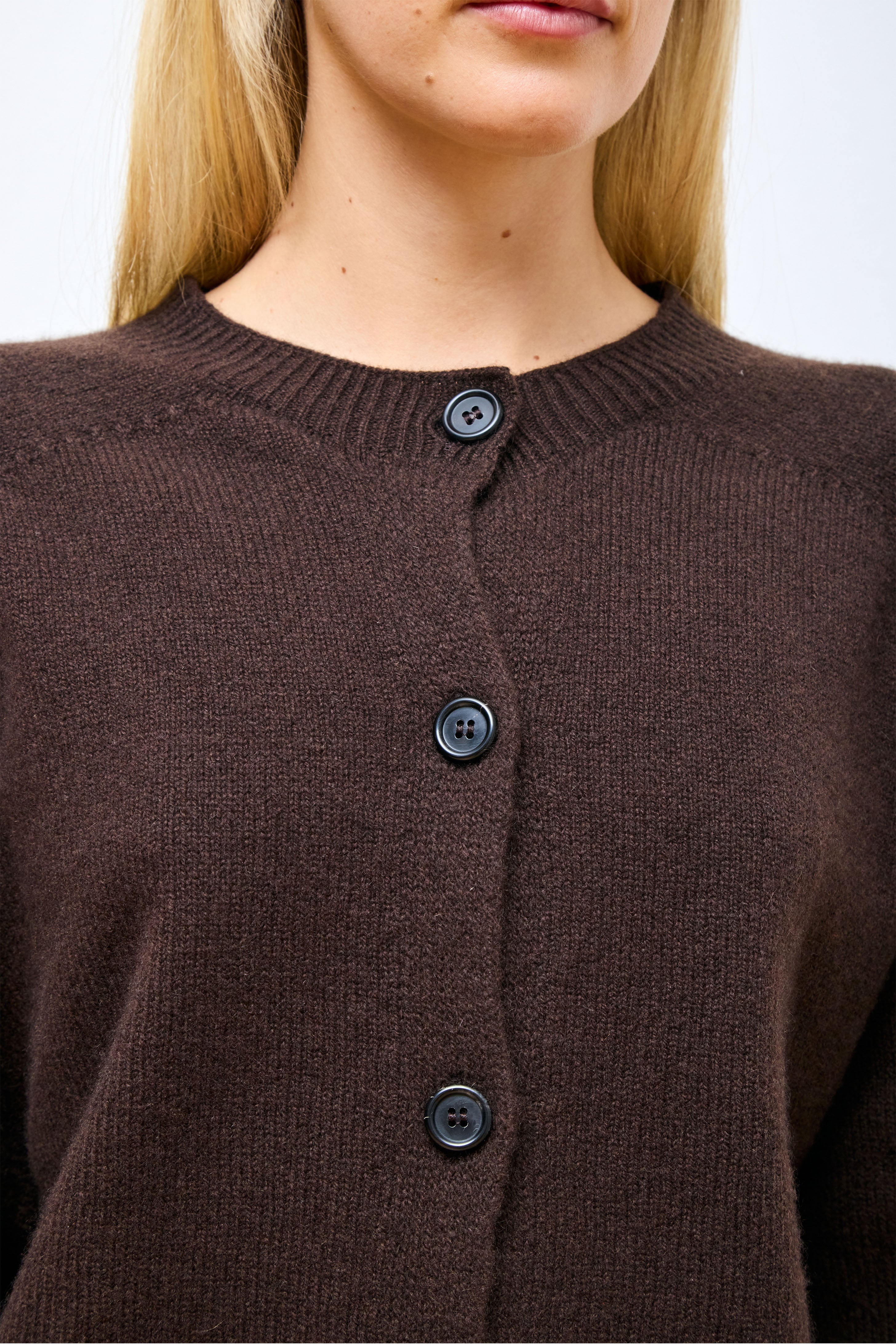 Small Crew Neck Cardigan Coffee