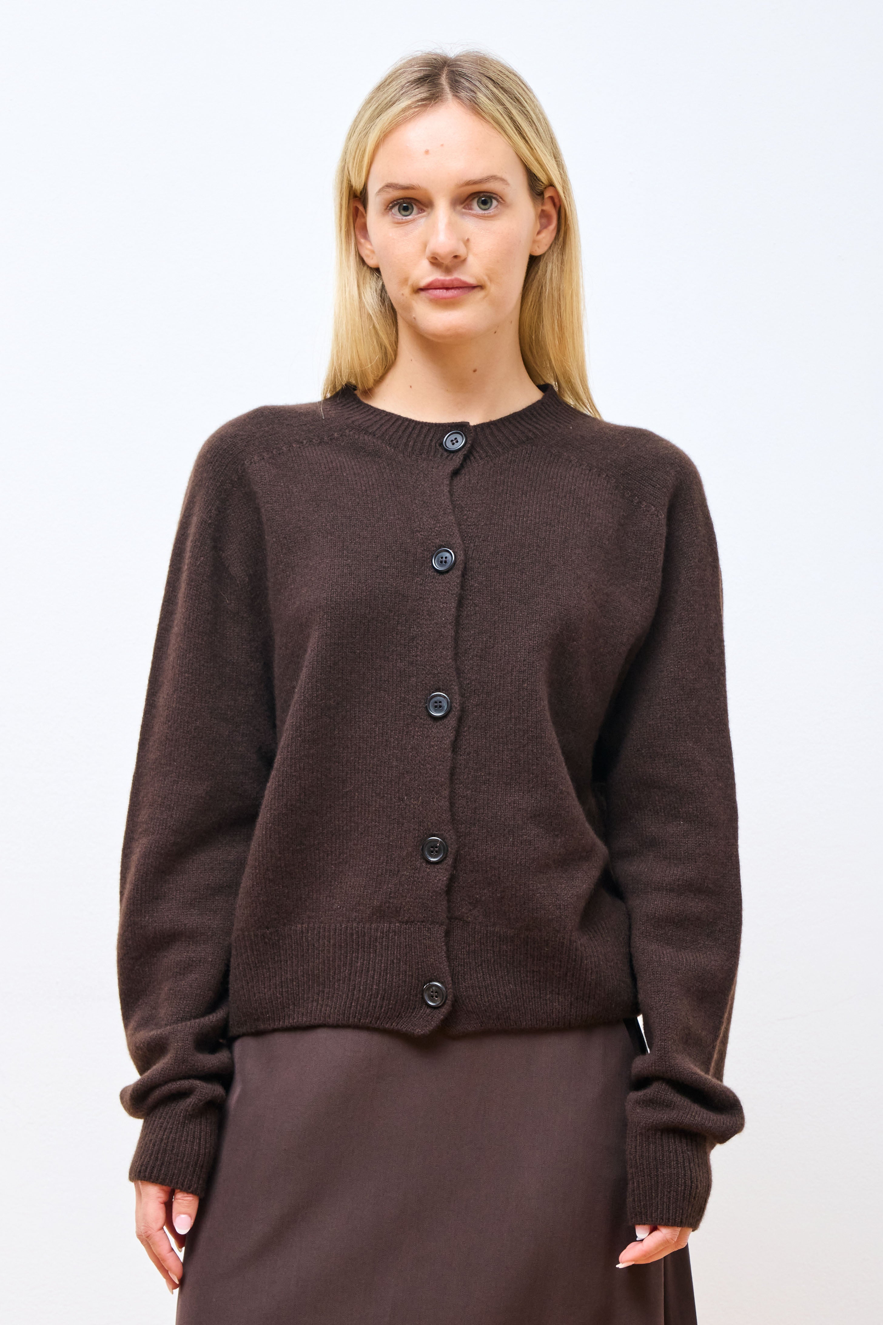 Small Crew Neck Cardigan Coffee