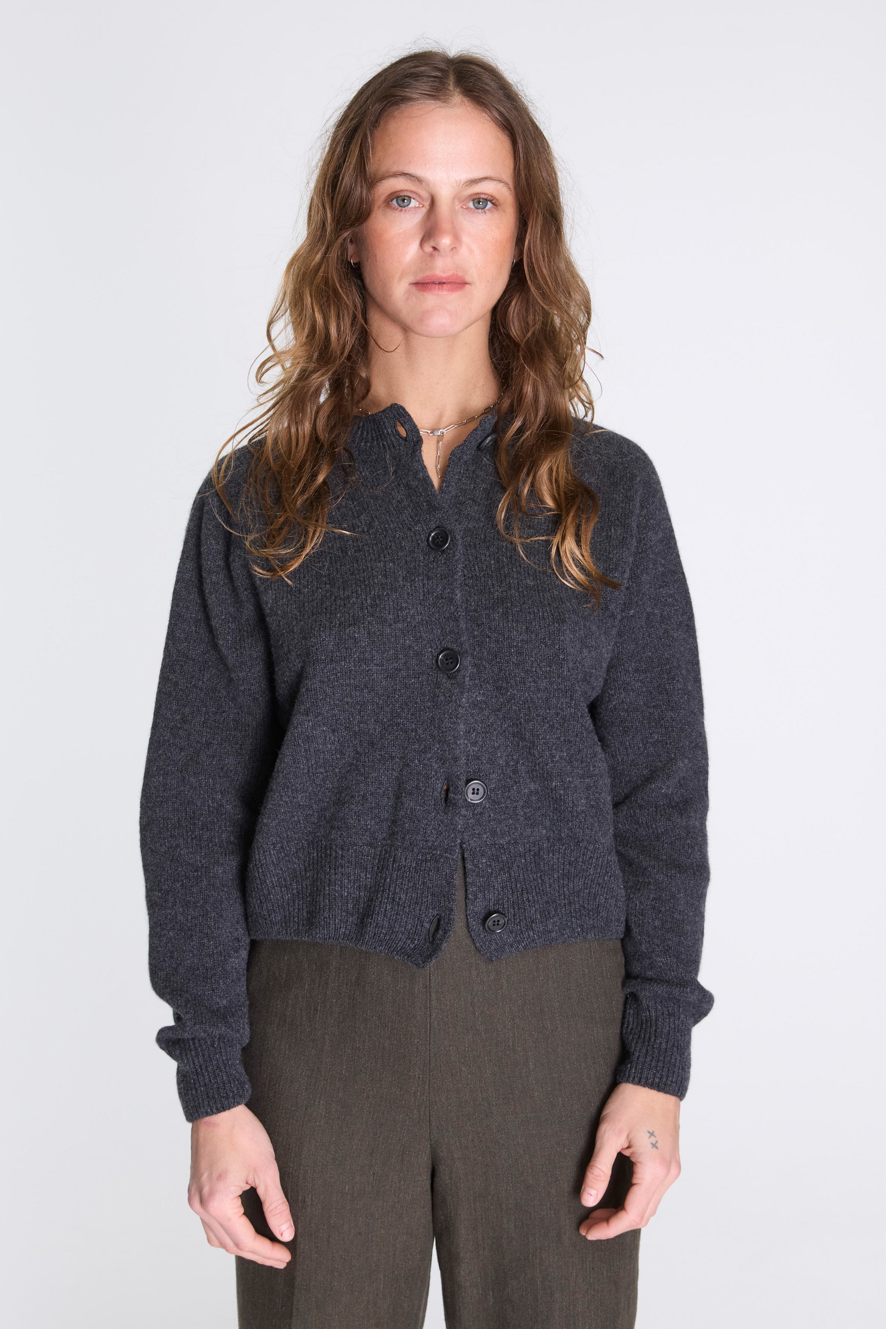 Small Crew Neck Cardigan Storm Grey