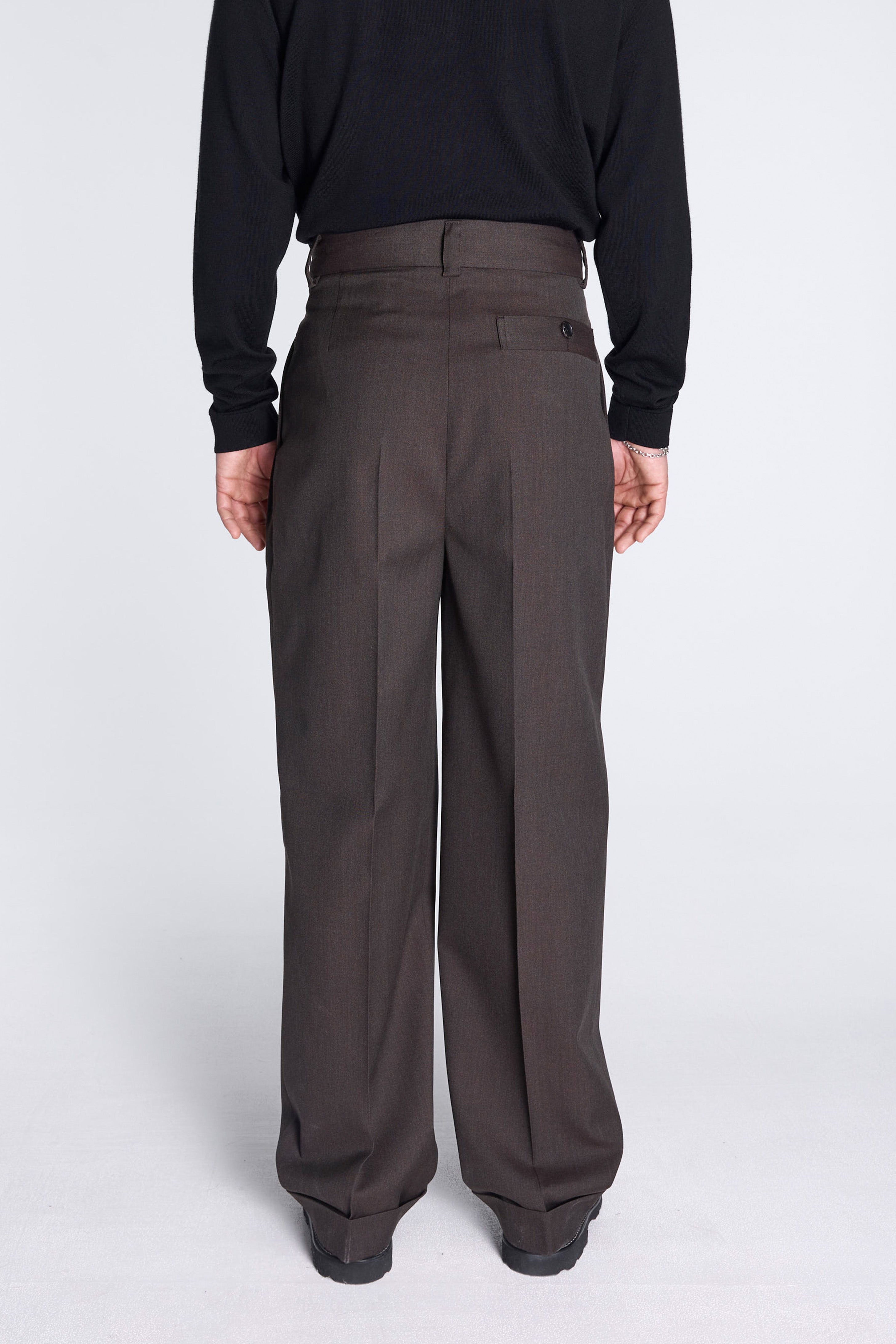 Stitch Pleat Trousers Khaki Brown