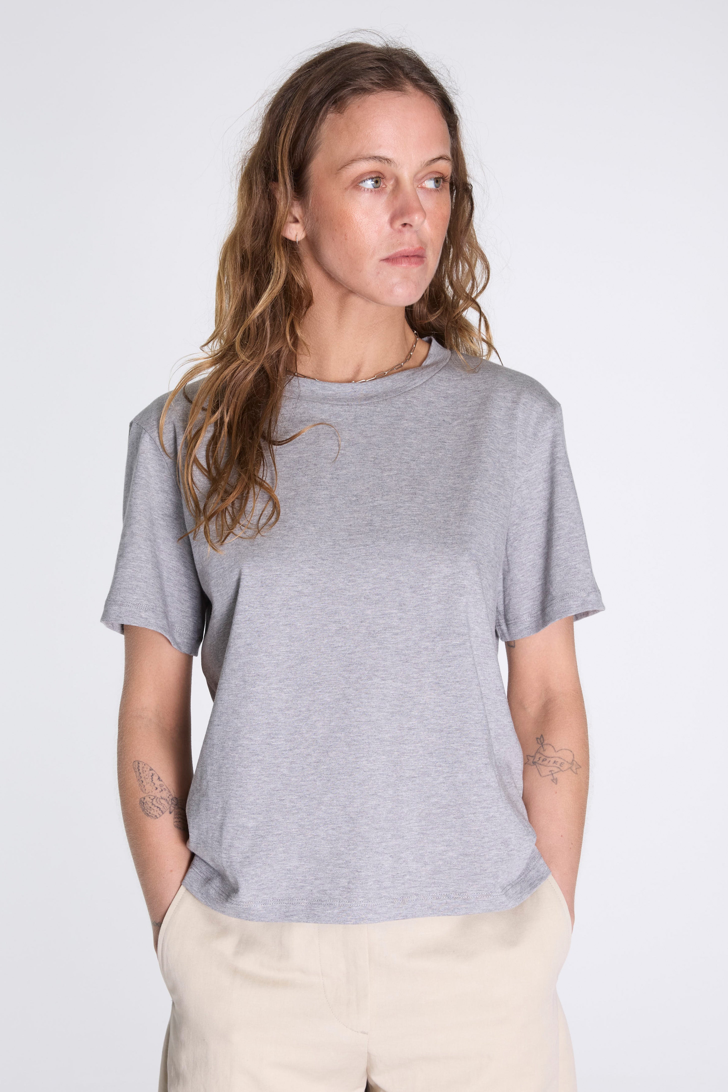 Womens Boys T-Shirt Grey Melange