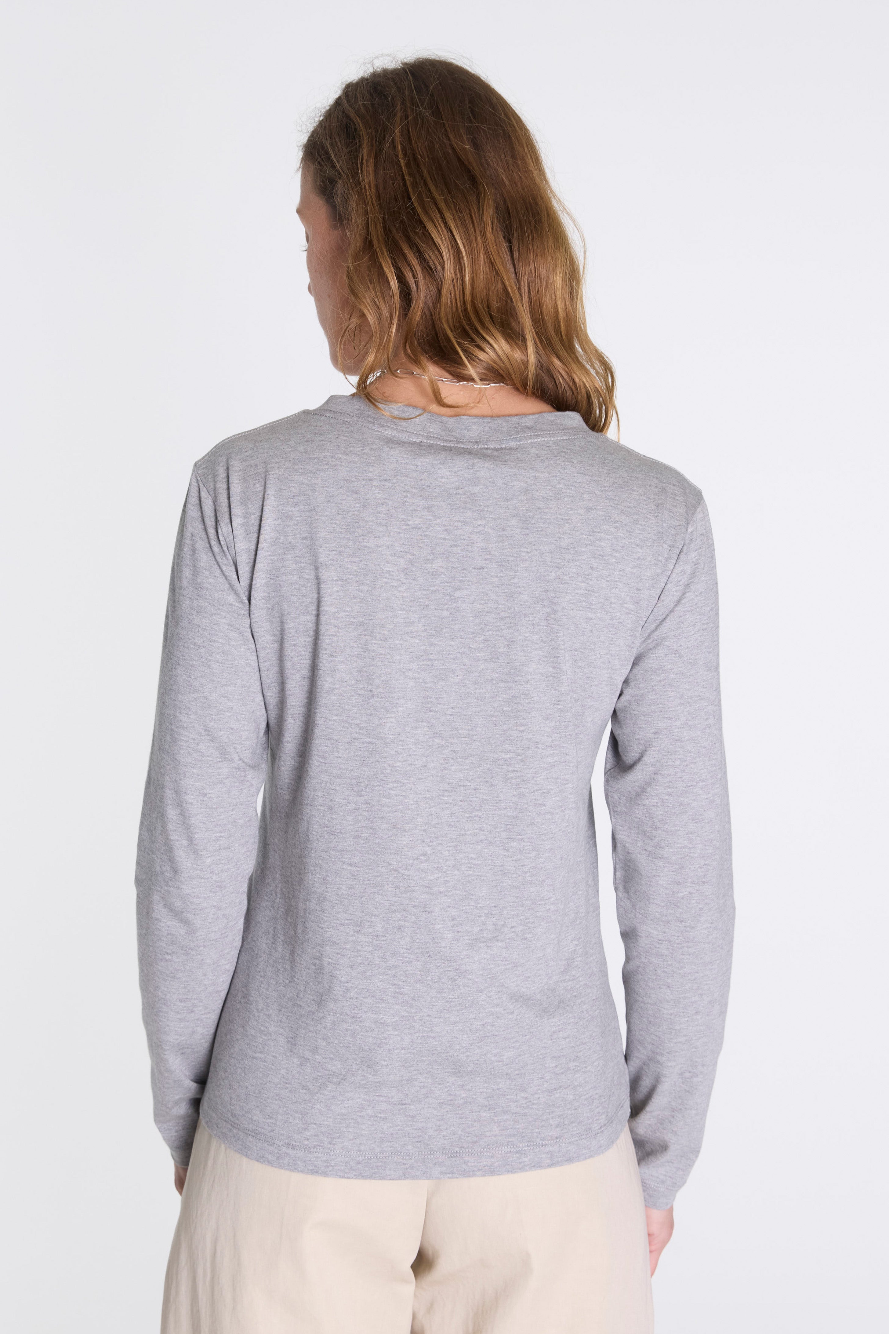 Womens Wide Neck Long Sleeve Grey Melange