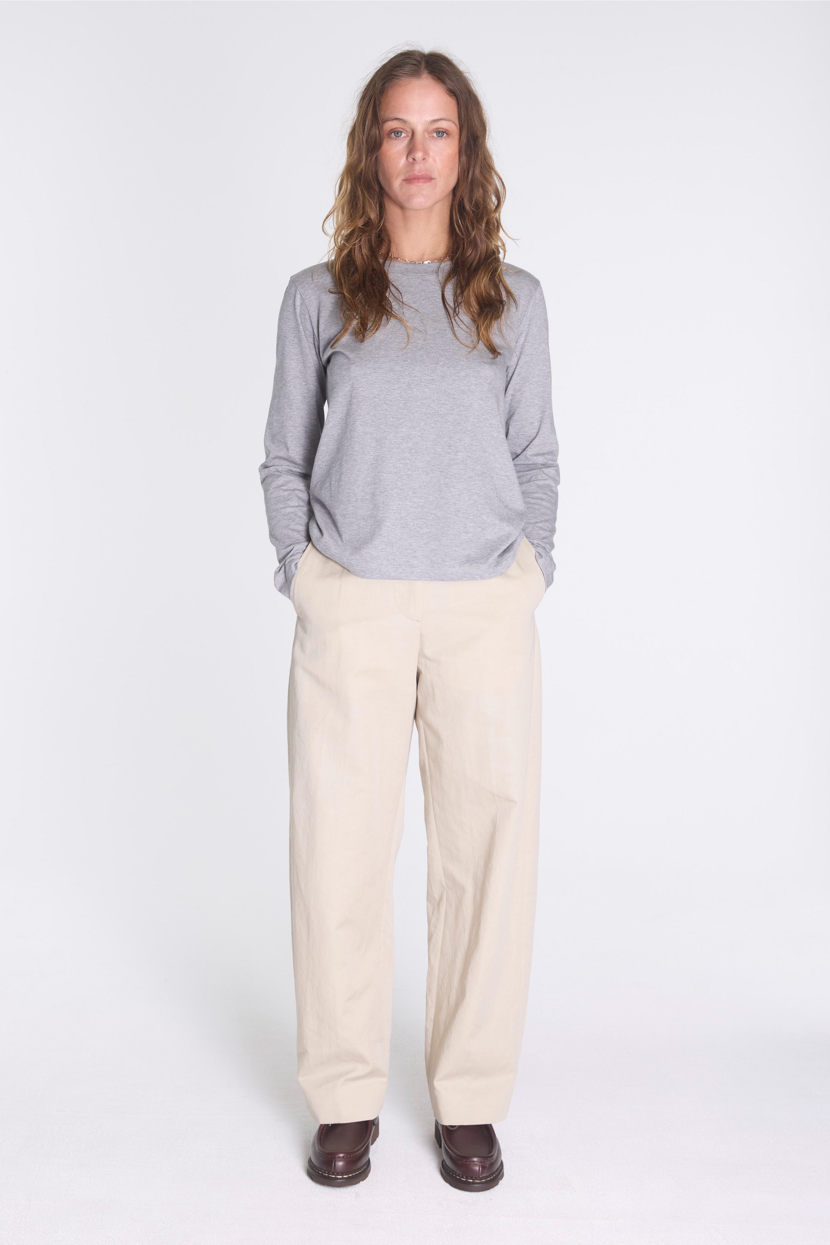 Womens Wide Neck Long Sleeve Grey Melange