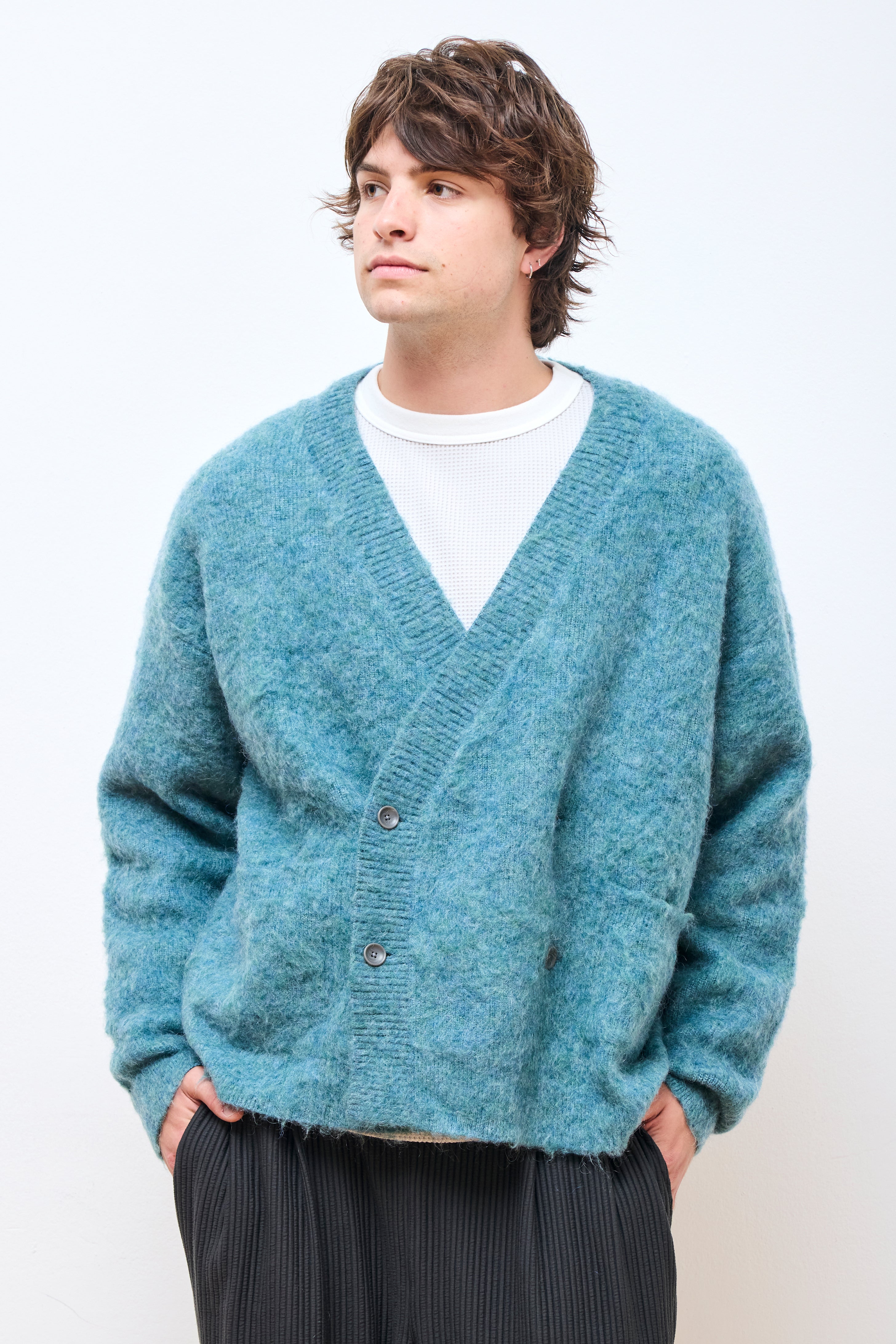 Mohair Double Knit Cardigan Green