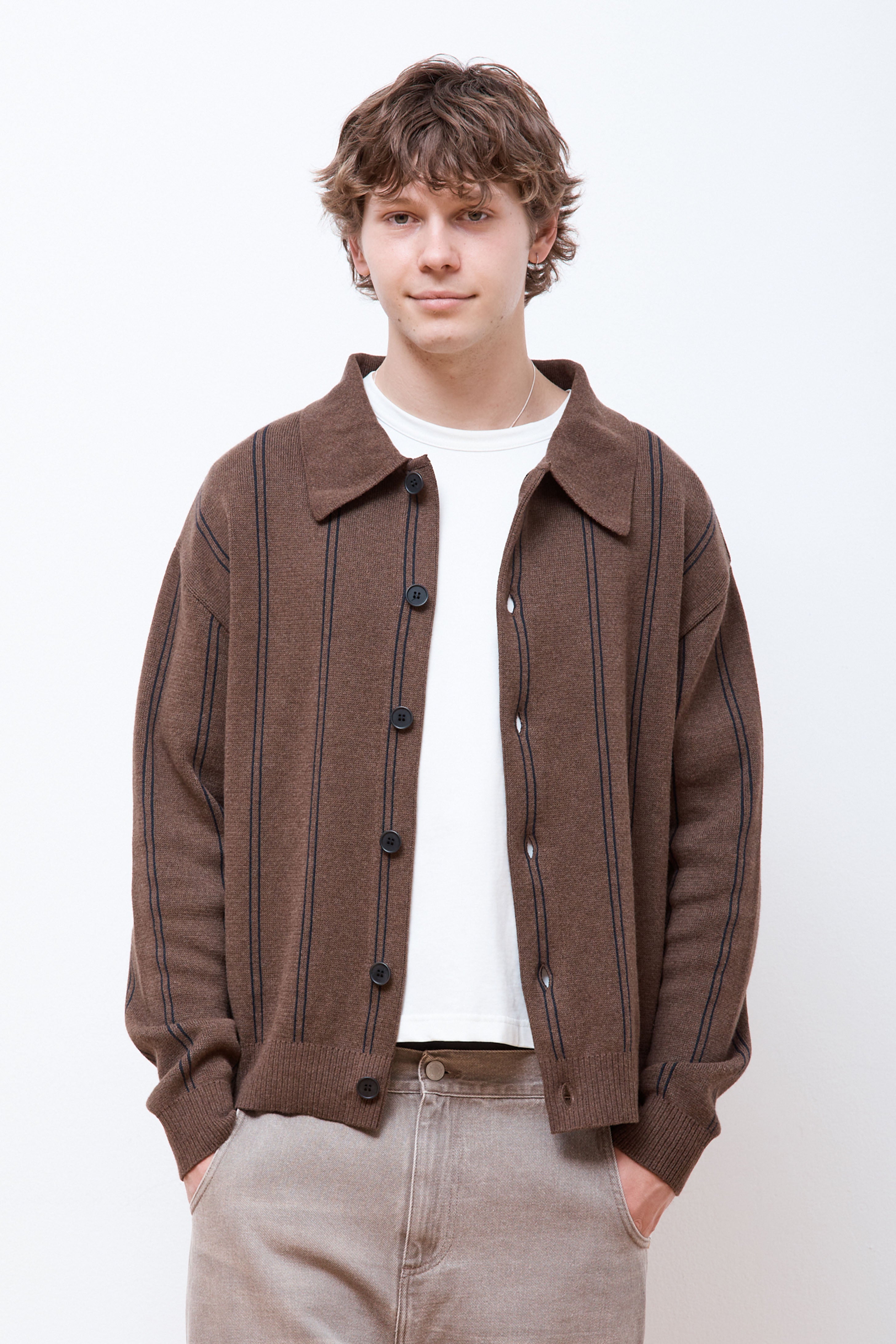 Formal Cardigan Light Brown Stripe