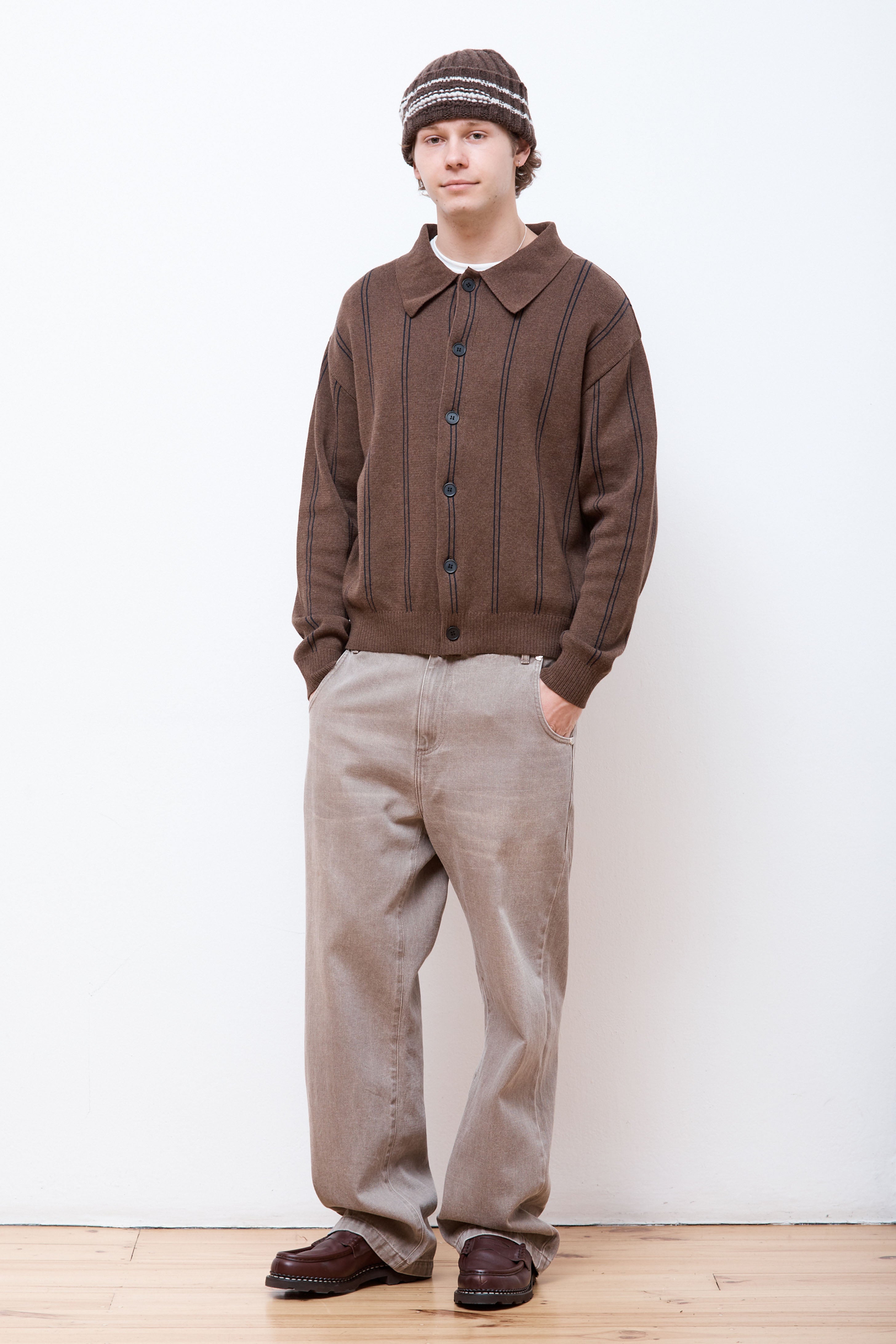 Formal Cardigan Light Brown Stripe