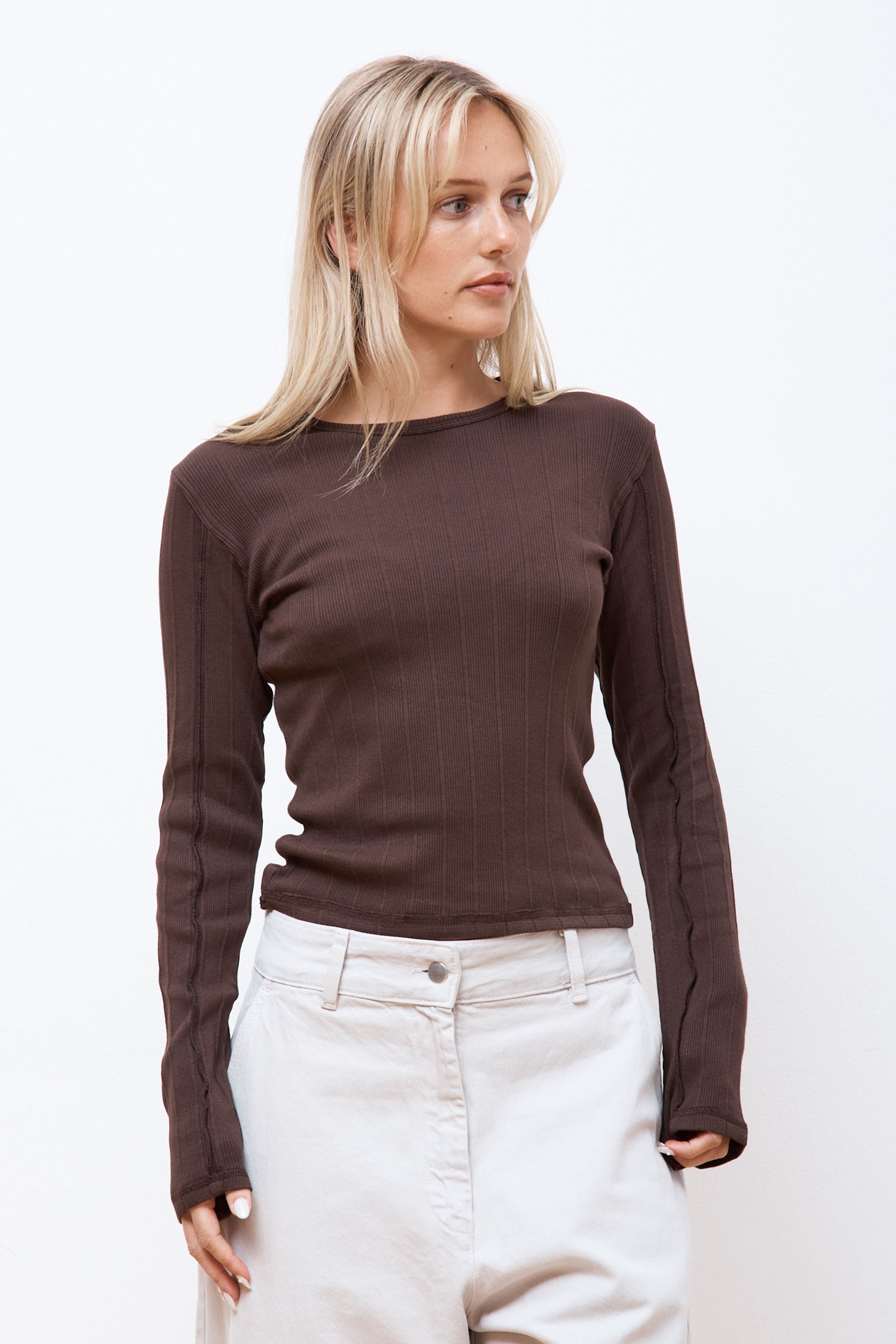 LS Rib Tee Dark Brown