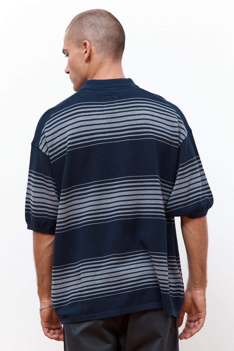 Stripe Polo Sweater Navy