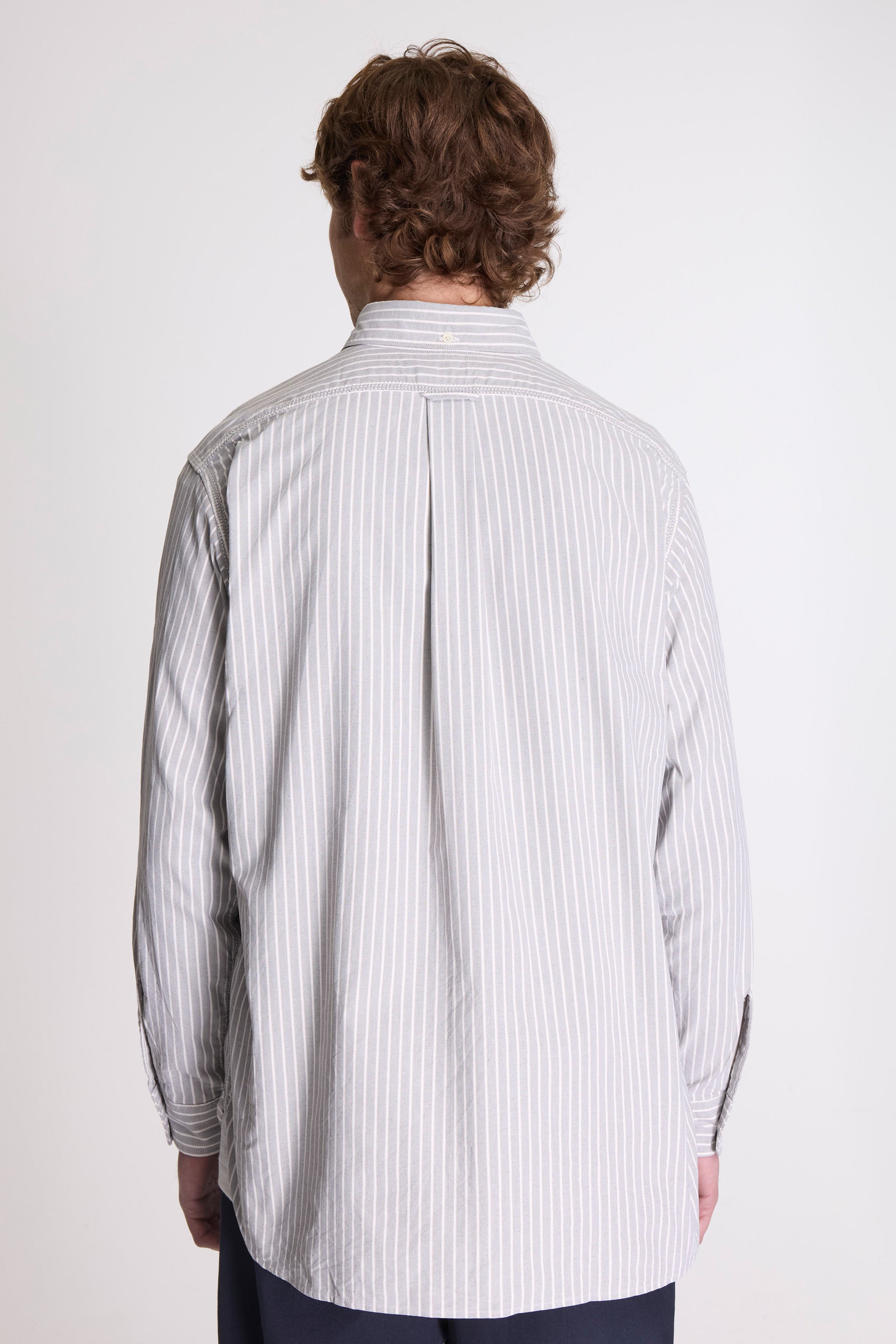 Button Down Stripe Wind Shirt Brown