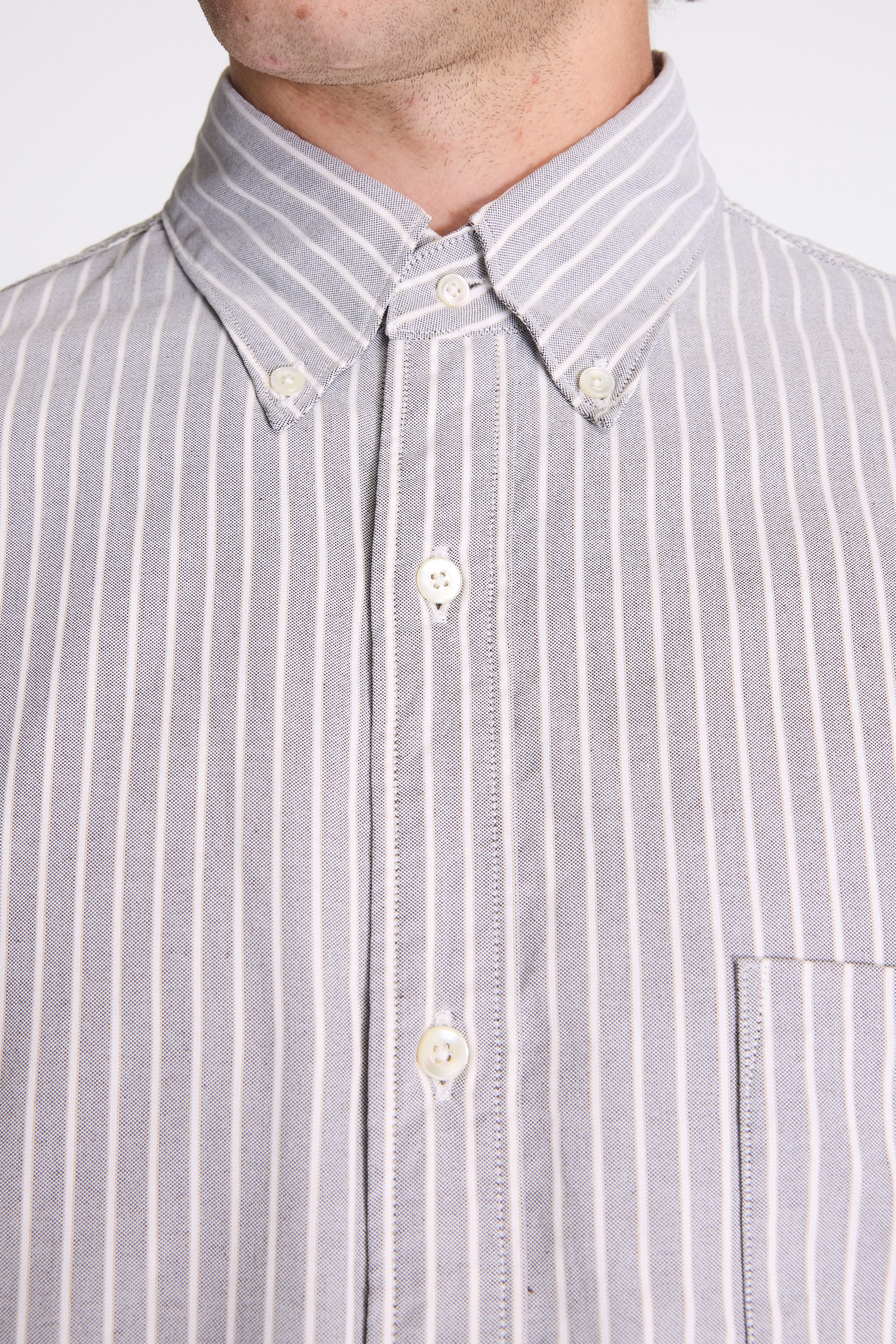 Button Down Stripe Wind Shirt Brown