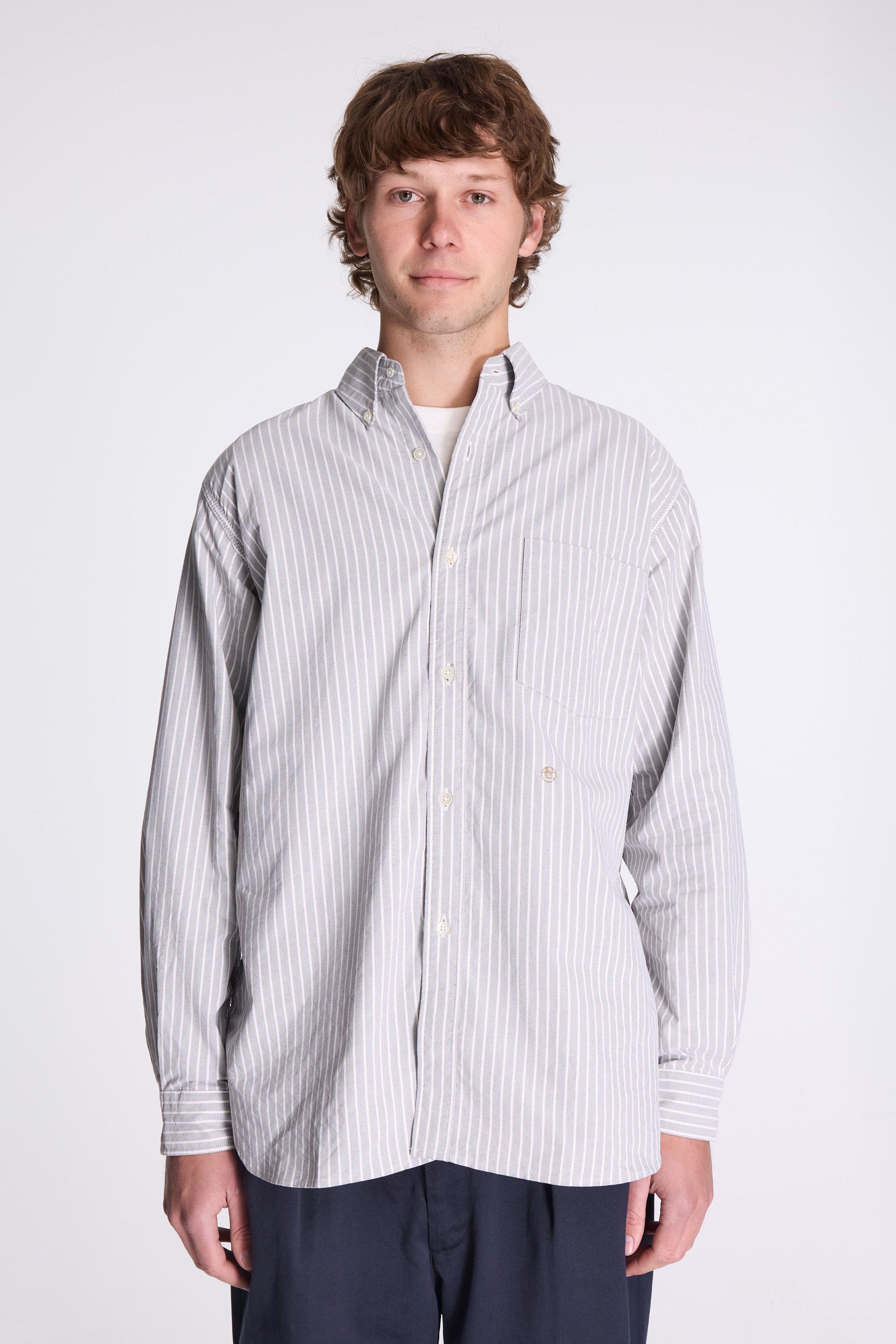 Button Down Stripe Wind Shirt Brown