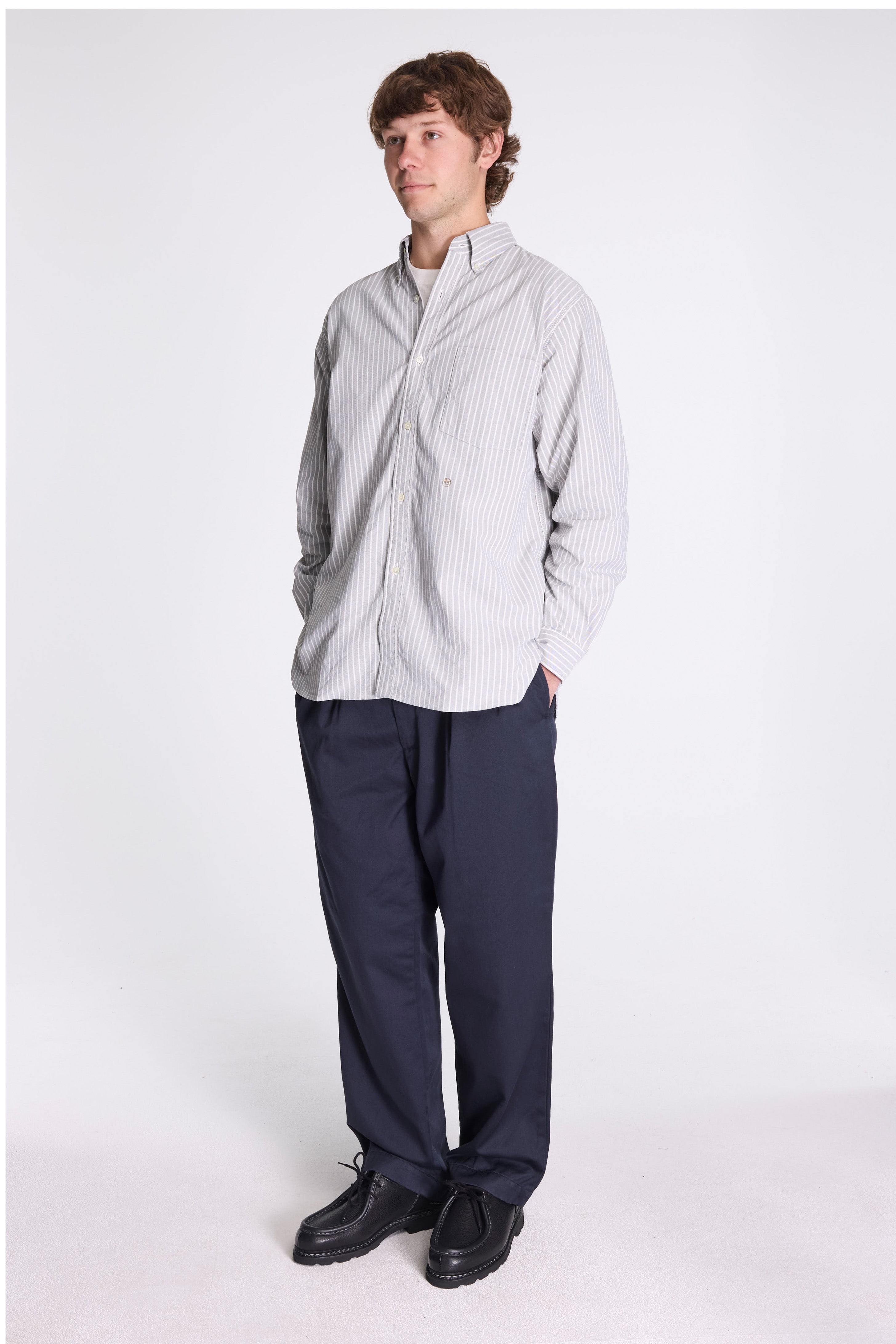 Button Down Stripe Wind Shirt Brown