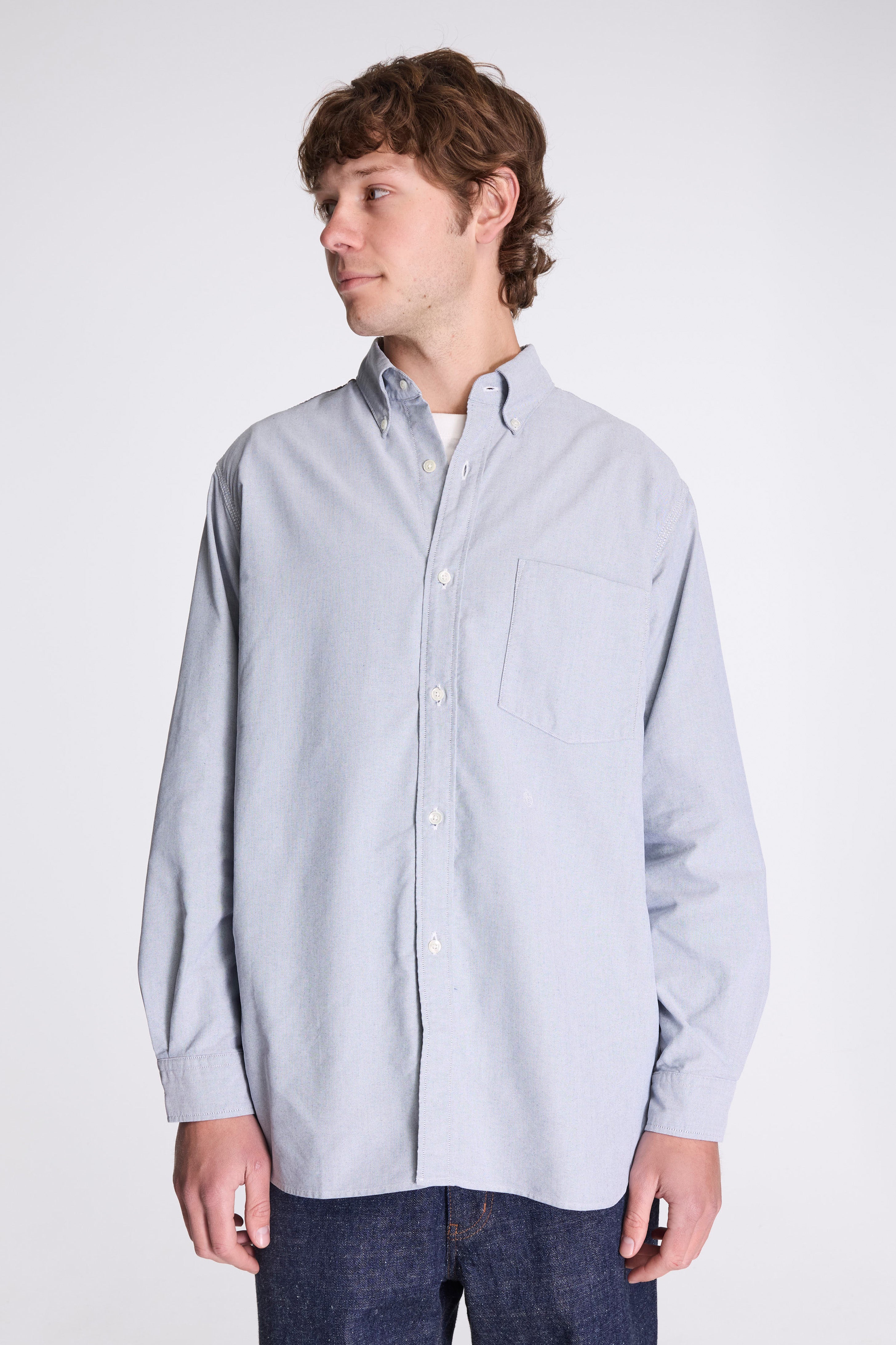 Button Down Wind Shirt Grayish Navy