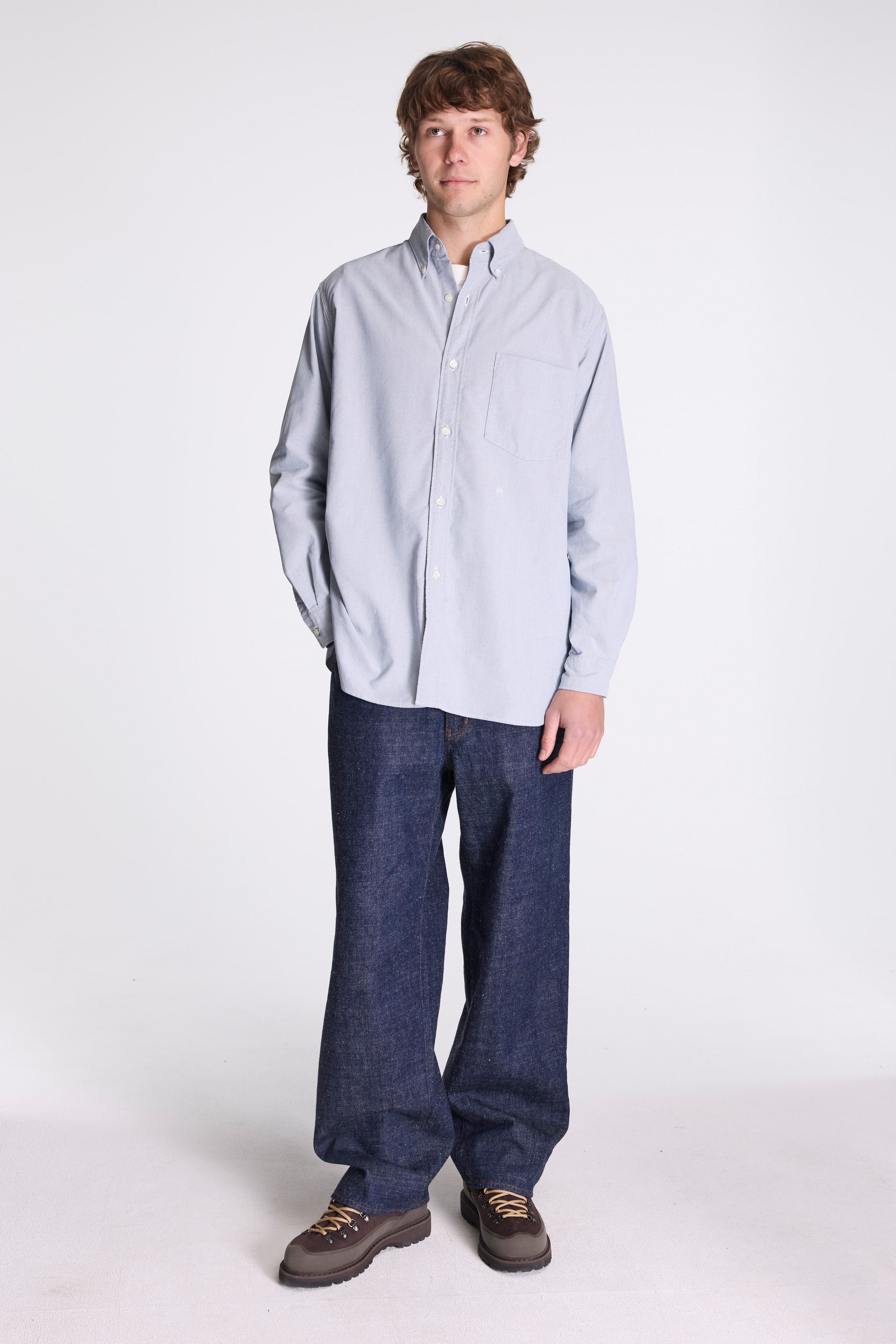 Button Down Wind Shirt Grayish Navy