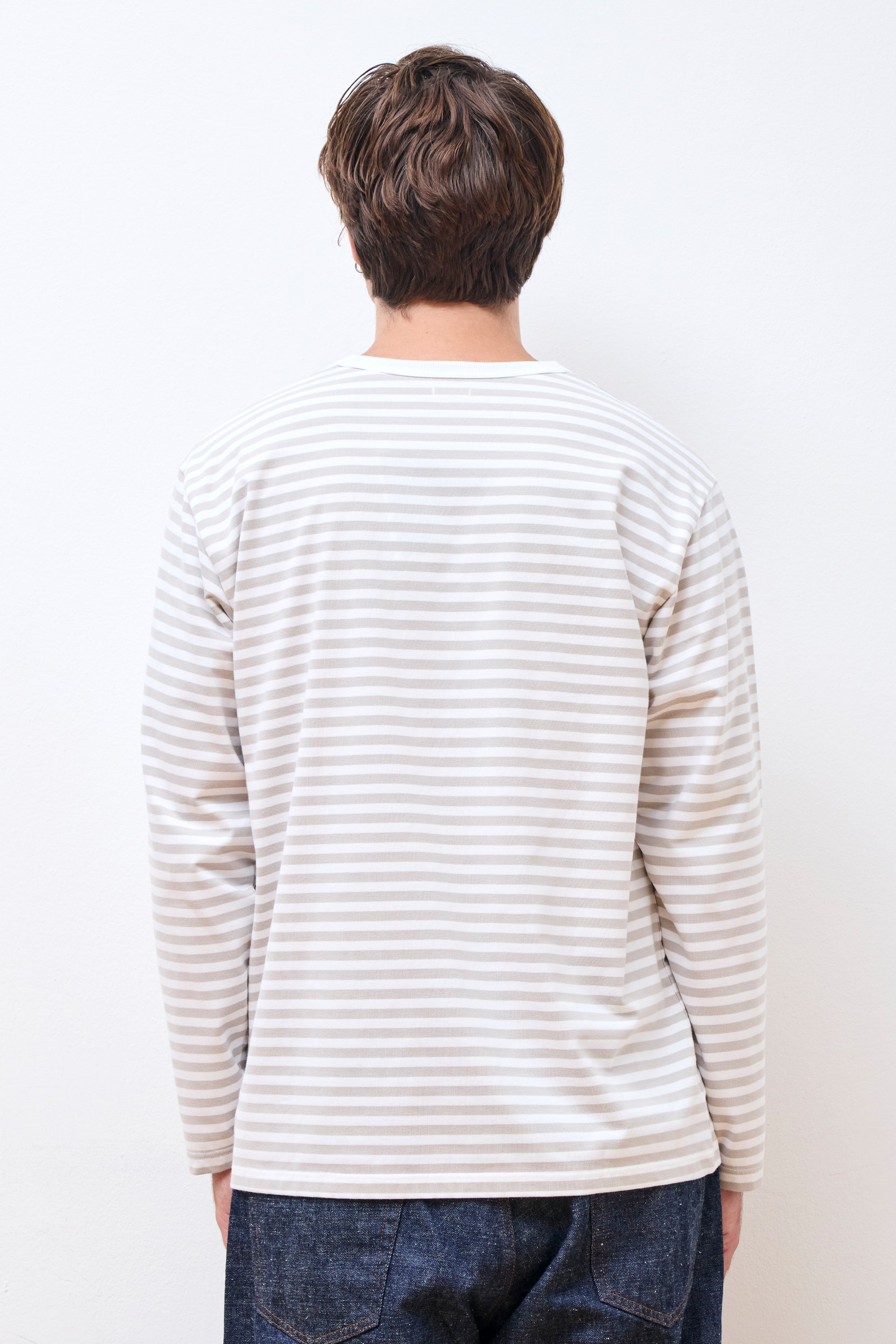 COOLMAX Stripe Jersey L/S Tee Sand Beige X White