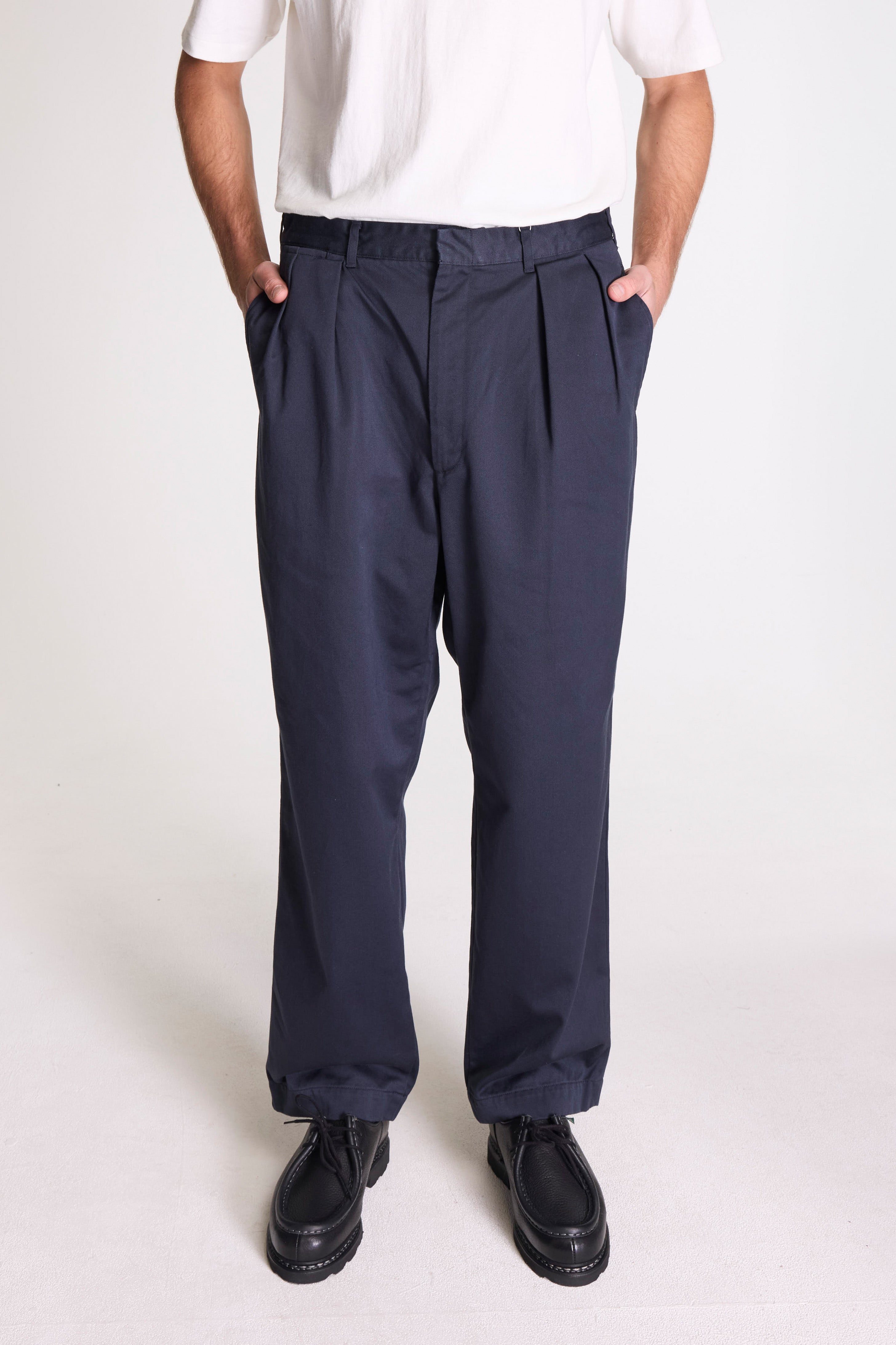 Double Pleated Chino Pants Navy