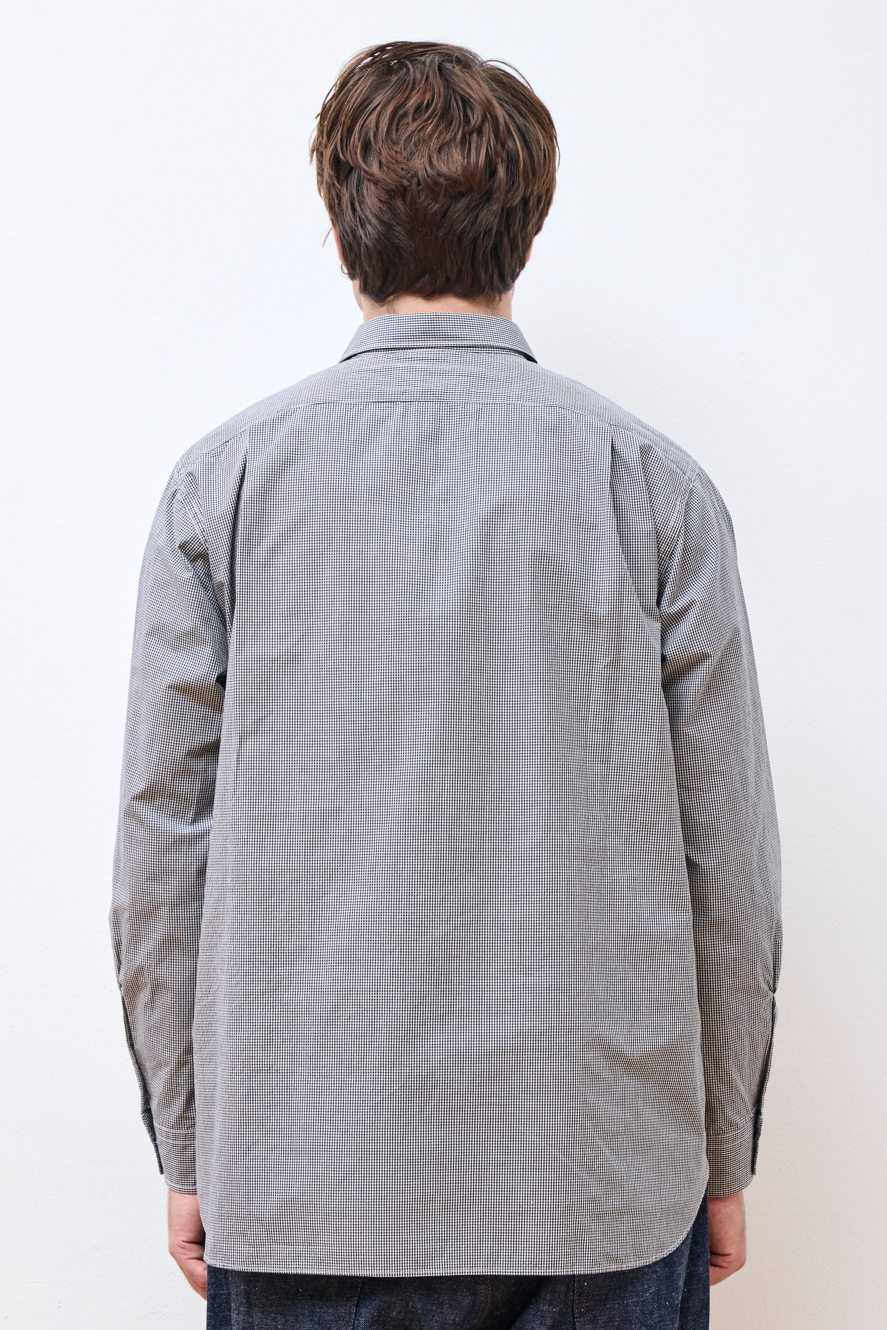 Regular Collar Gingham Check Wind Shirt Navy