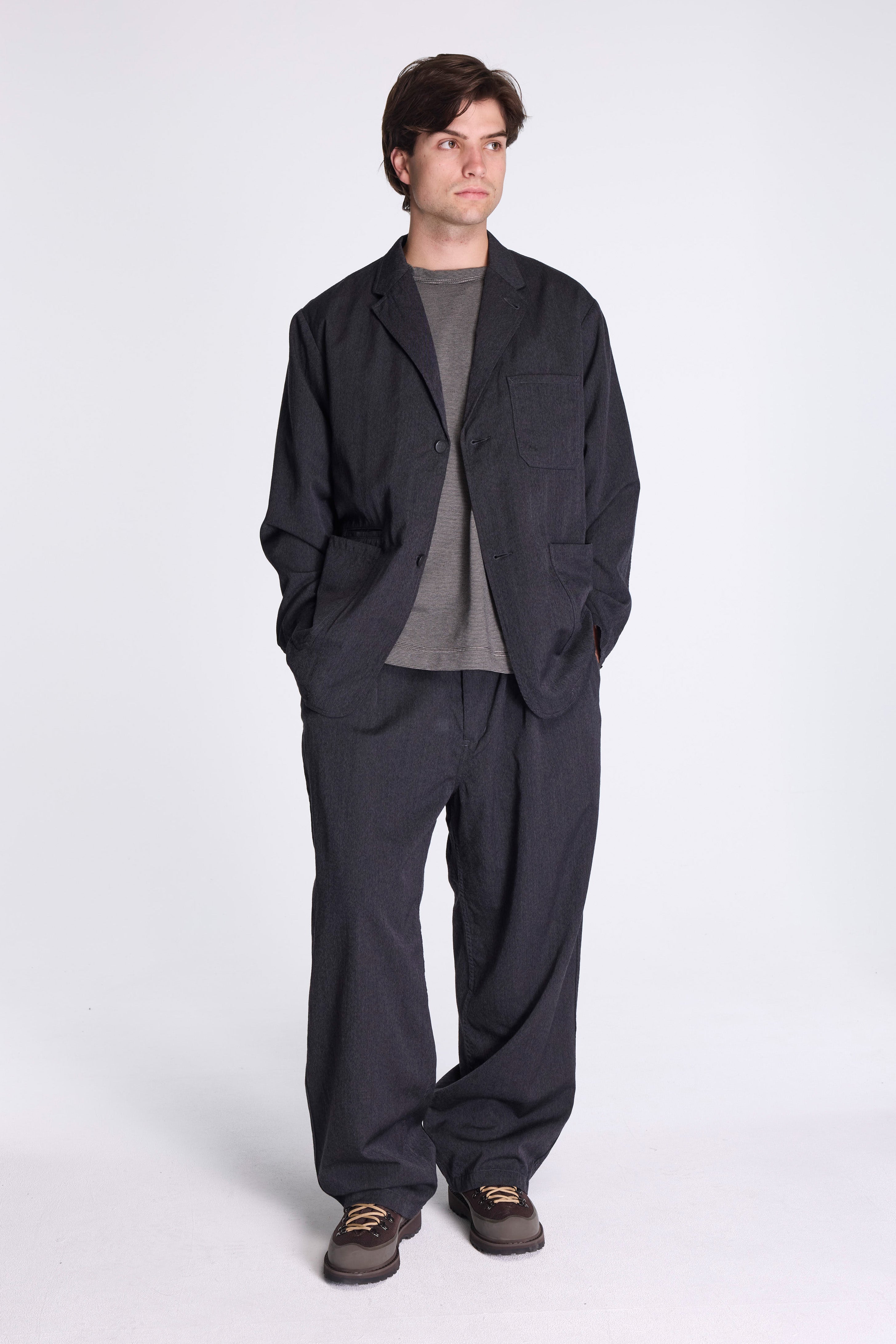 Wool Gabardine Pleat Pants Charcoal