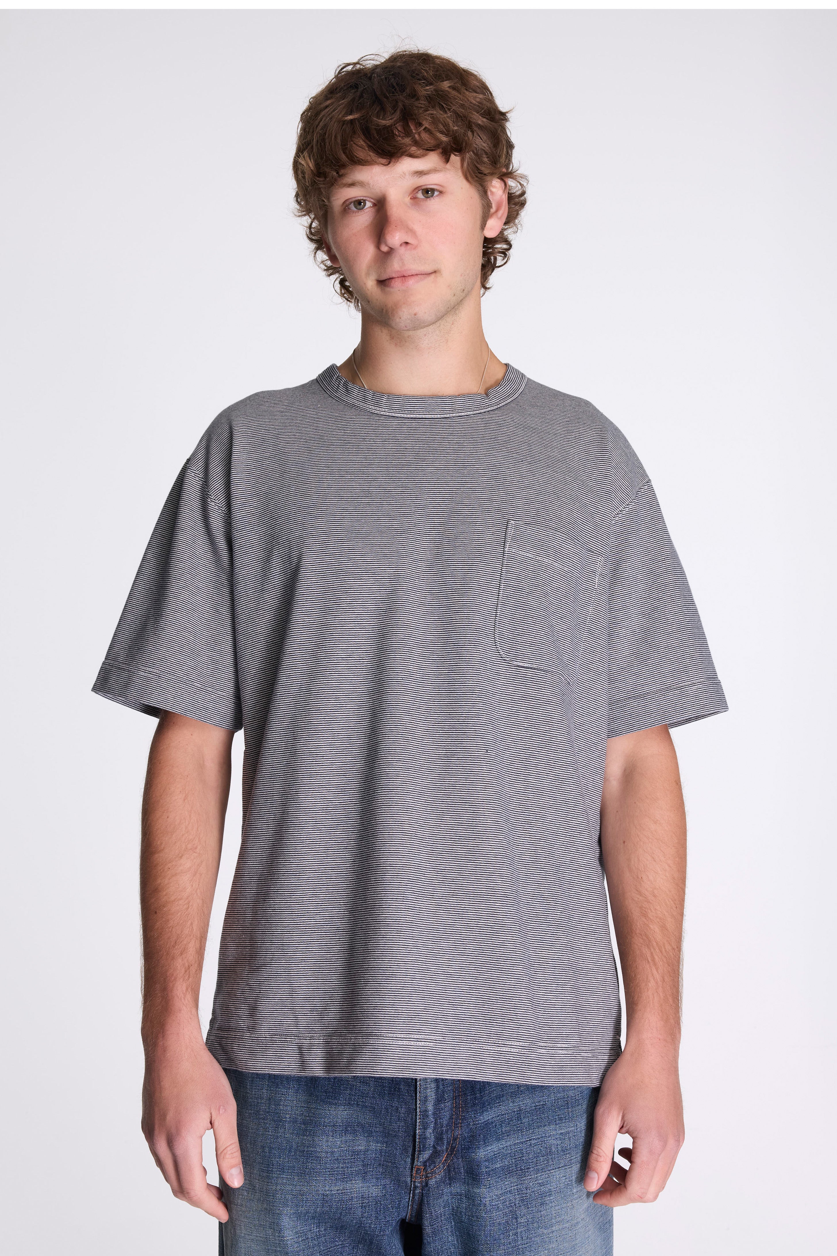 Micro Stripe Pocket Tee Navy/White