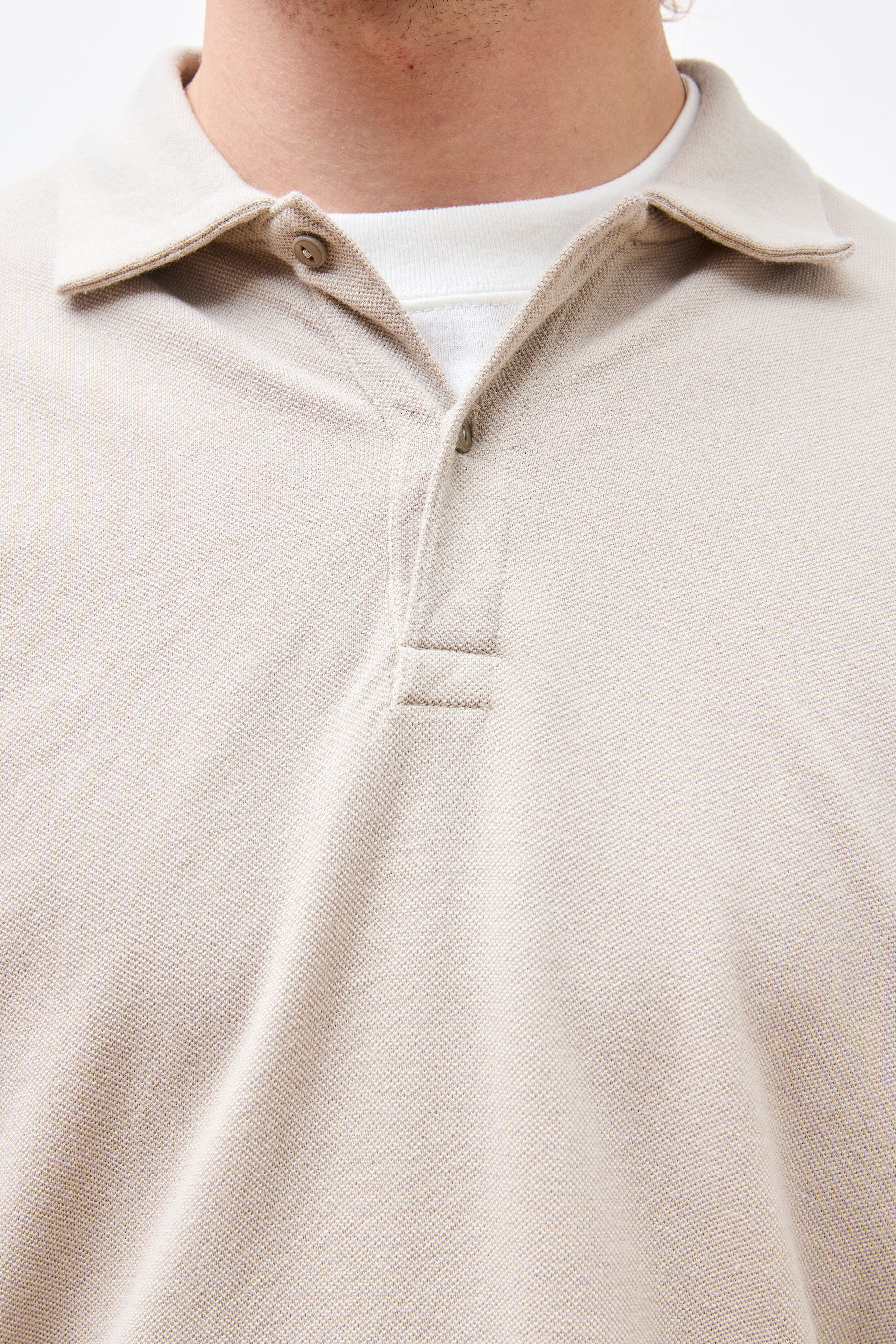 Officer L/S Polo Shirt 
Cotton Pique Overdyed Ivory