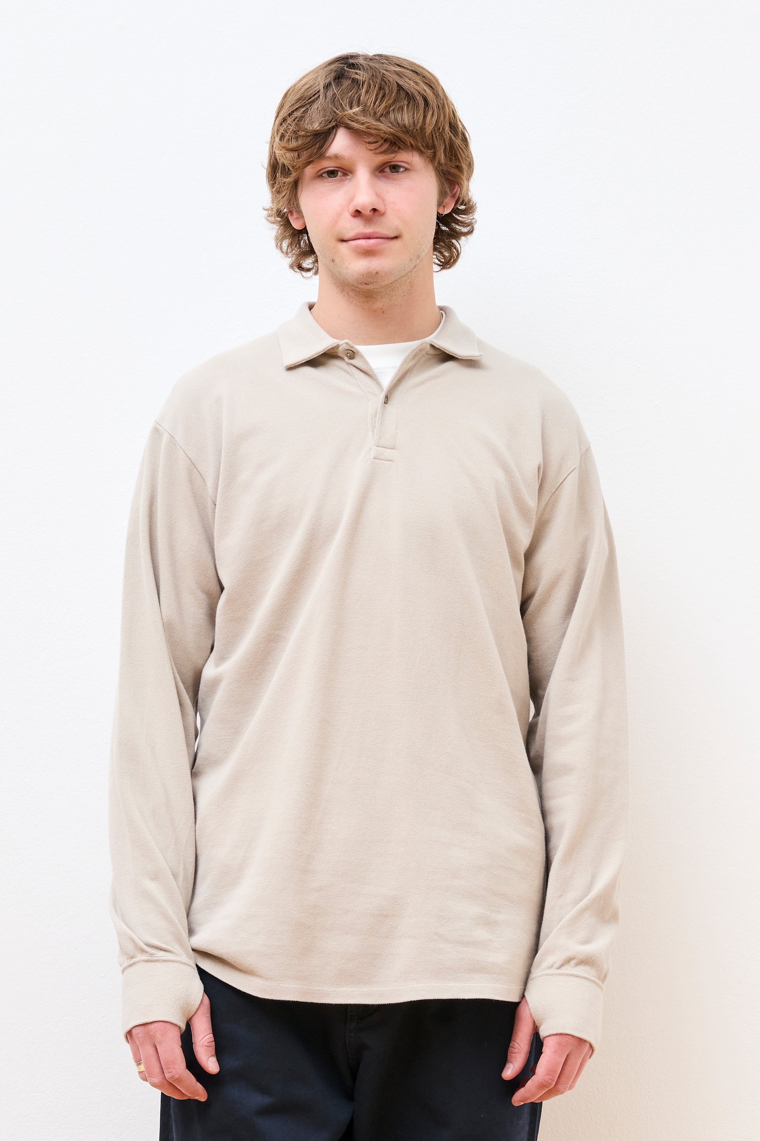 Officer L/S Polo Shirt 
Cotton Pique Overdyed Ivory