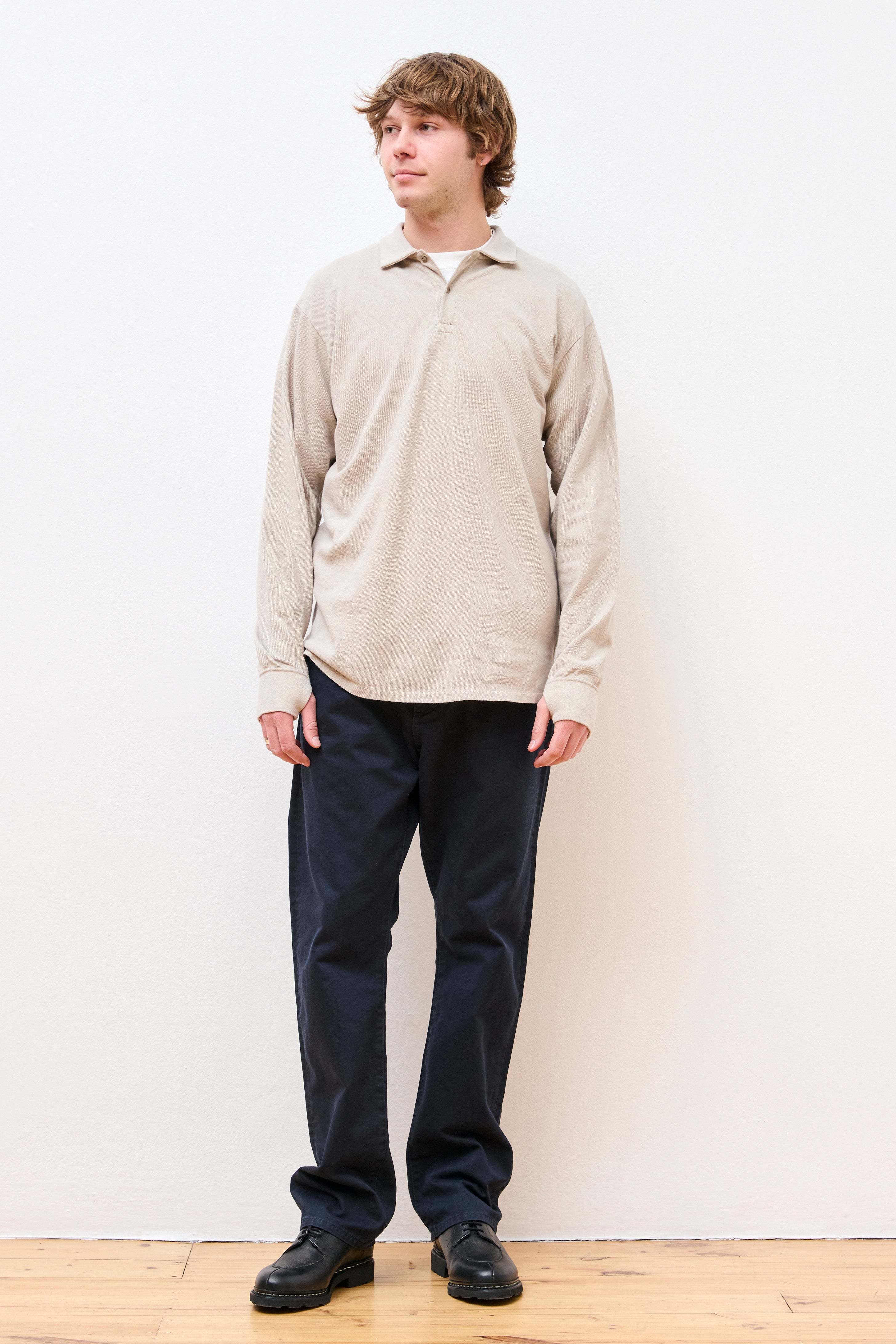 Officer L/S Polo Shirt 
Cotton Pique Overdyed Ivory