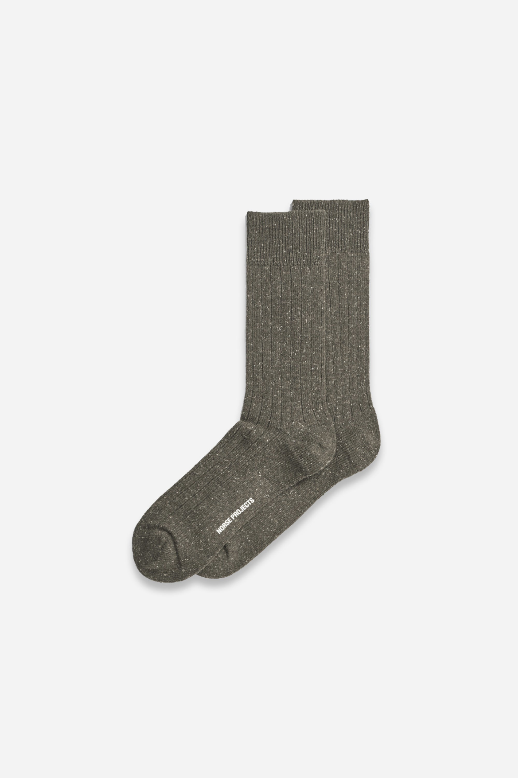 Bjarki Neps Wool Rib Sock Olive Night