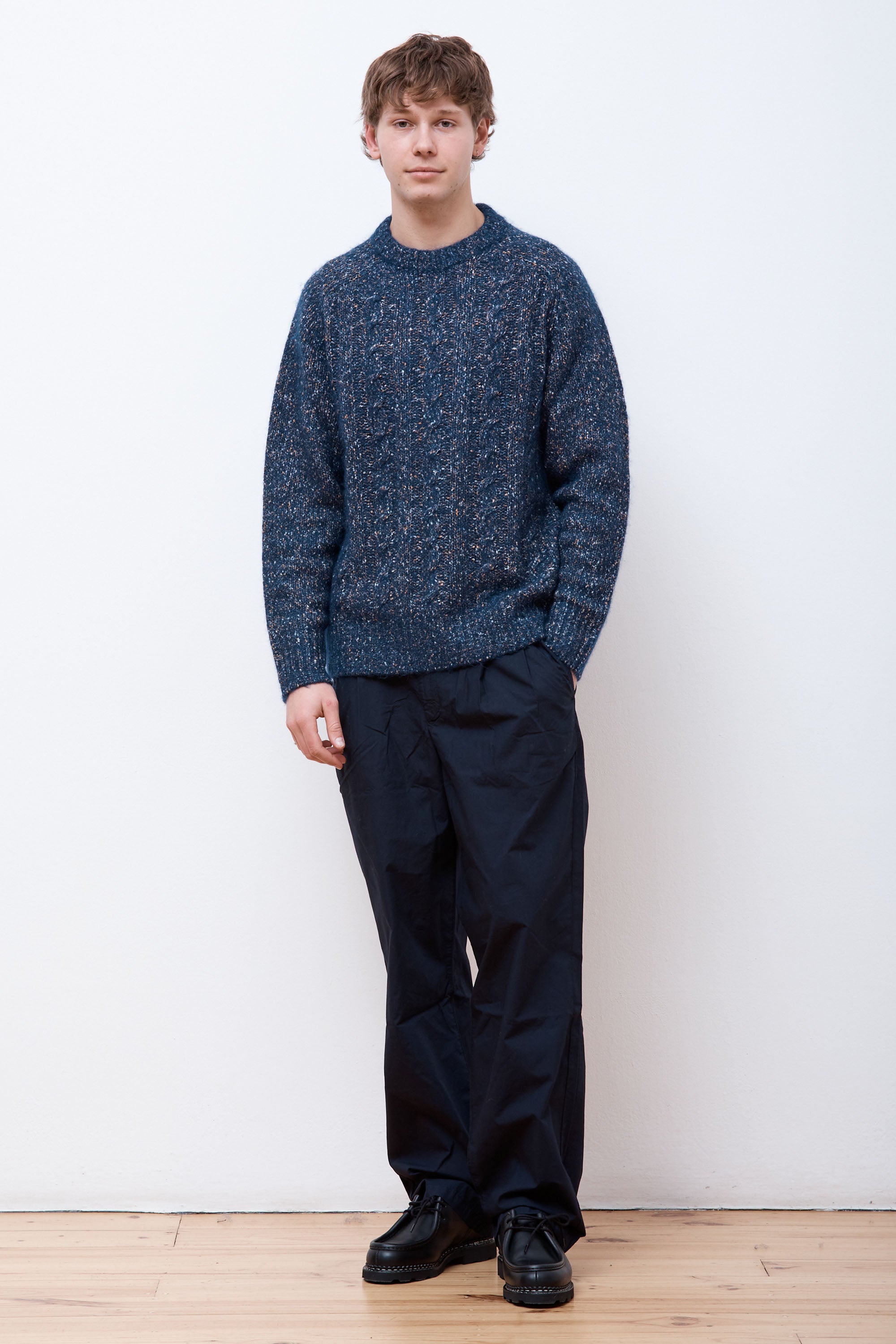 Ivar Cotton Alpaca Cable Sweater Dark Navy