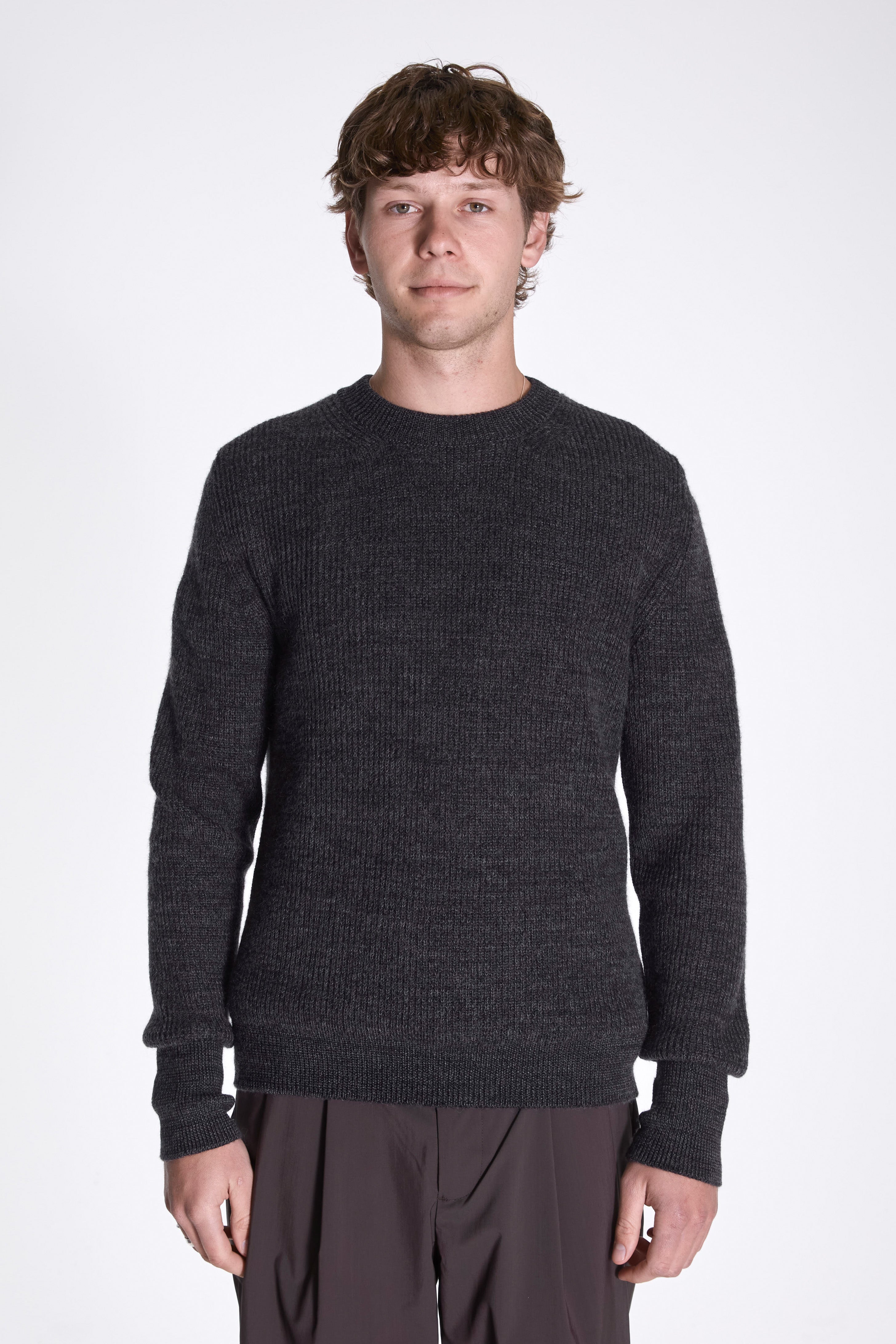Henning Cotton Wool Rib Sweater Dark Grey Melange