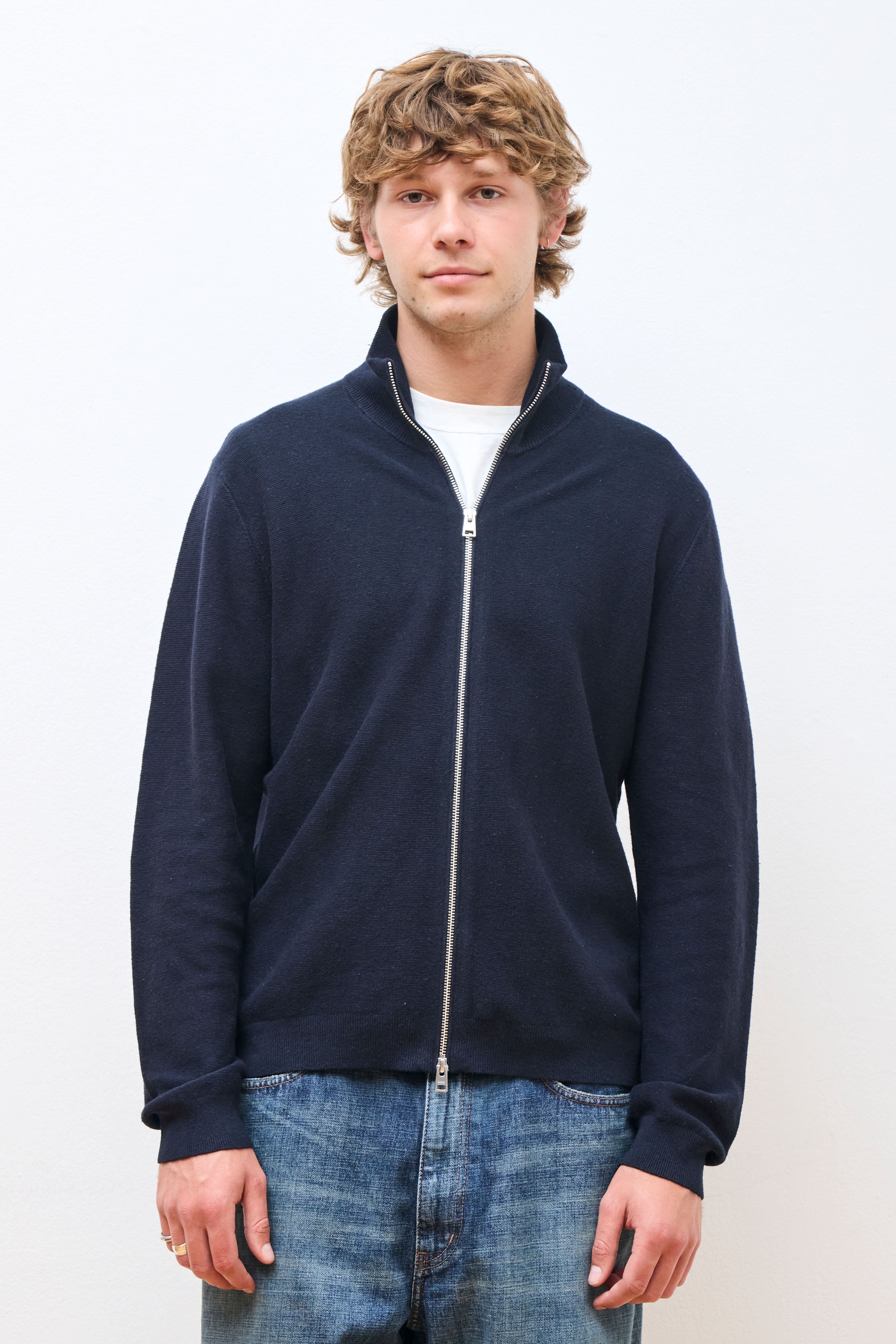 Links Cotton Linen Zip Jacket Dark Navy