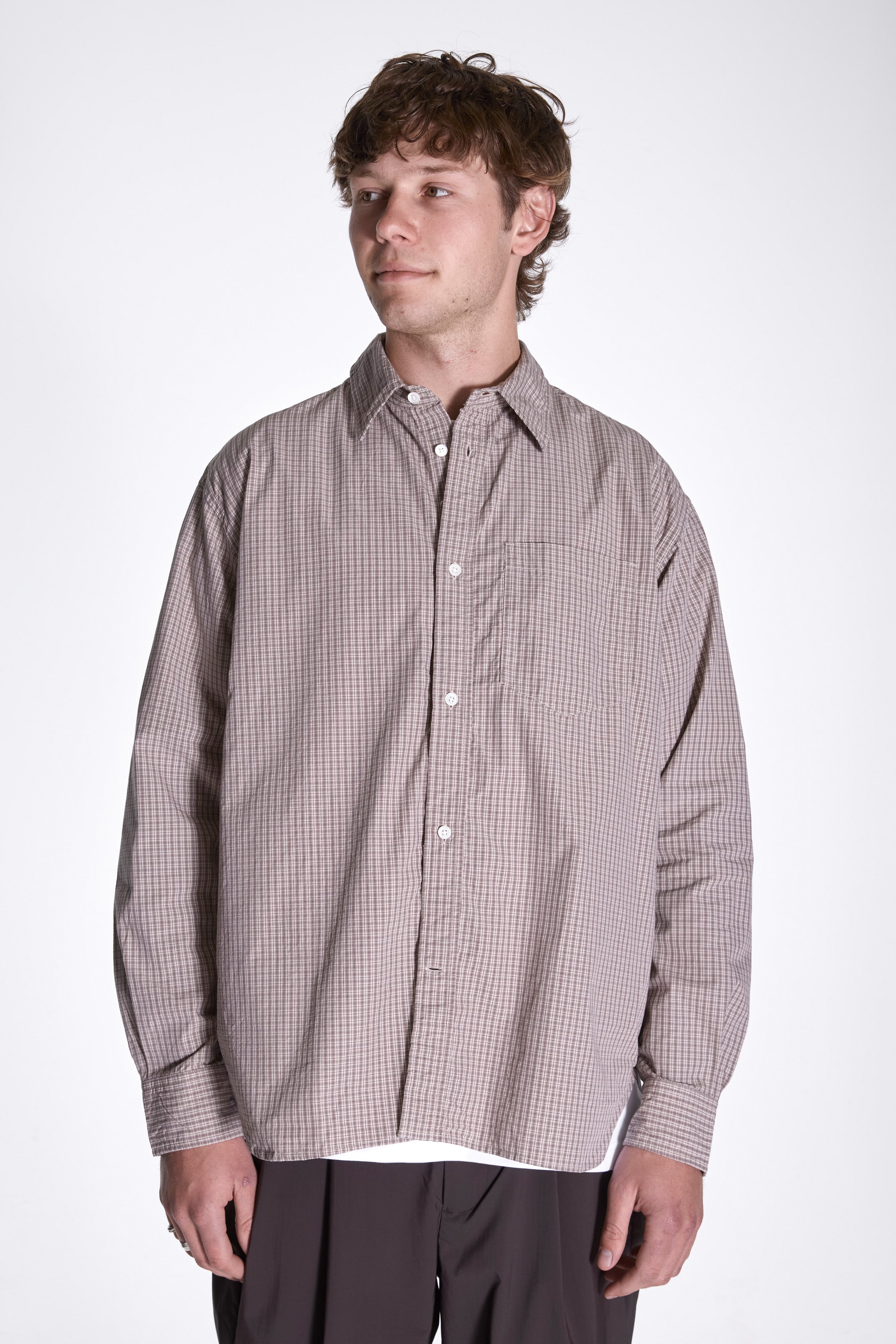 Ole Oversize Poplin Check Shirt Walnut