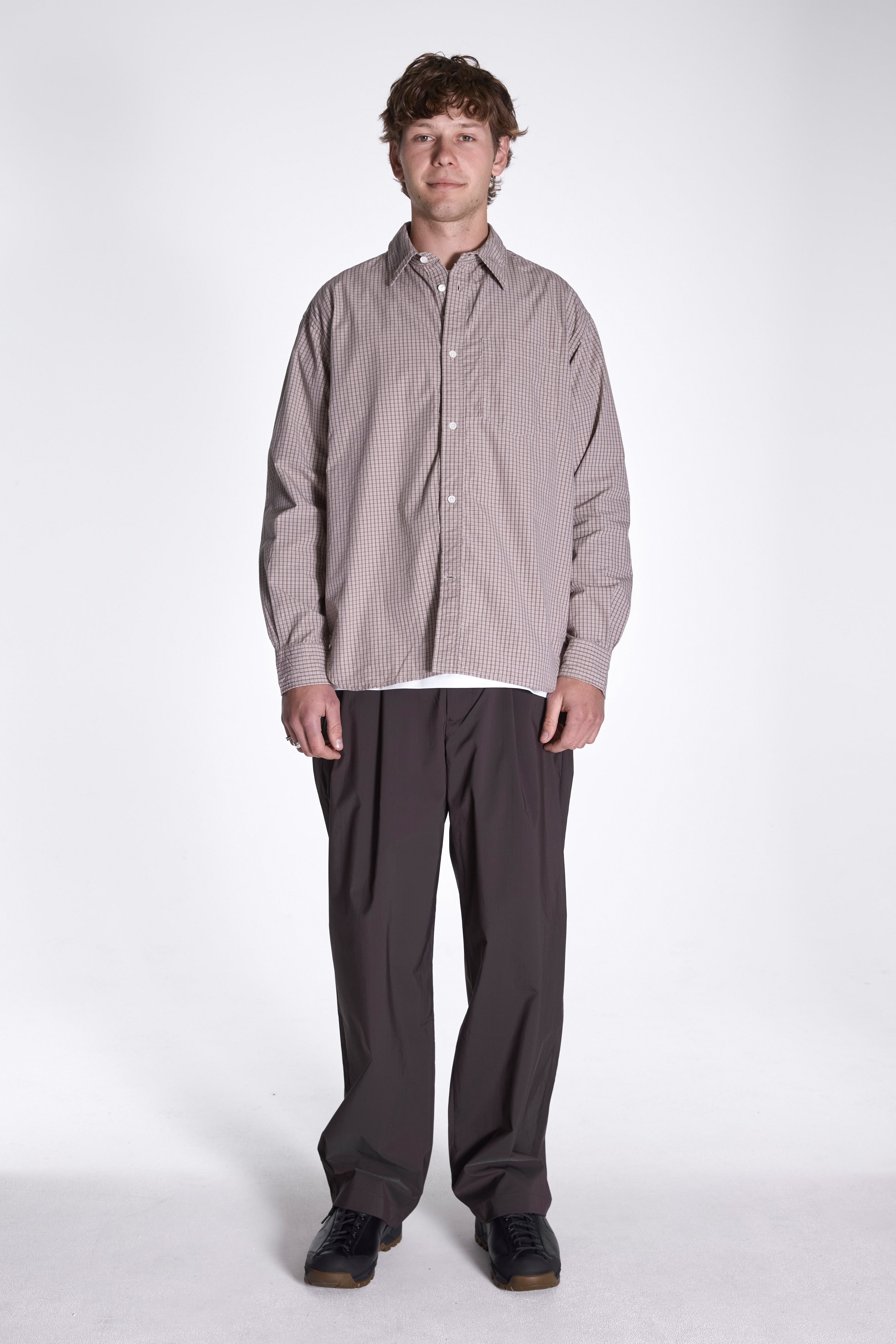 Ole Oversize Poplin Check Shirt Walnut