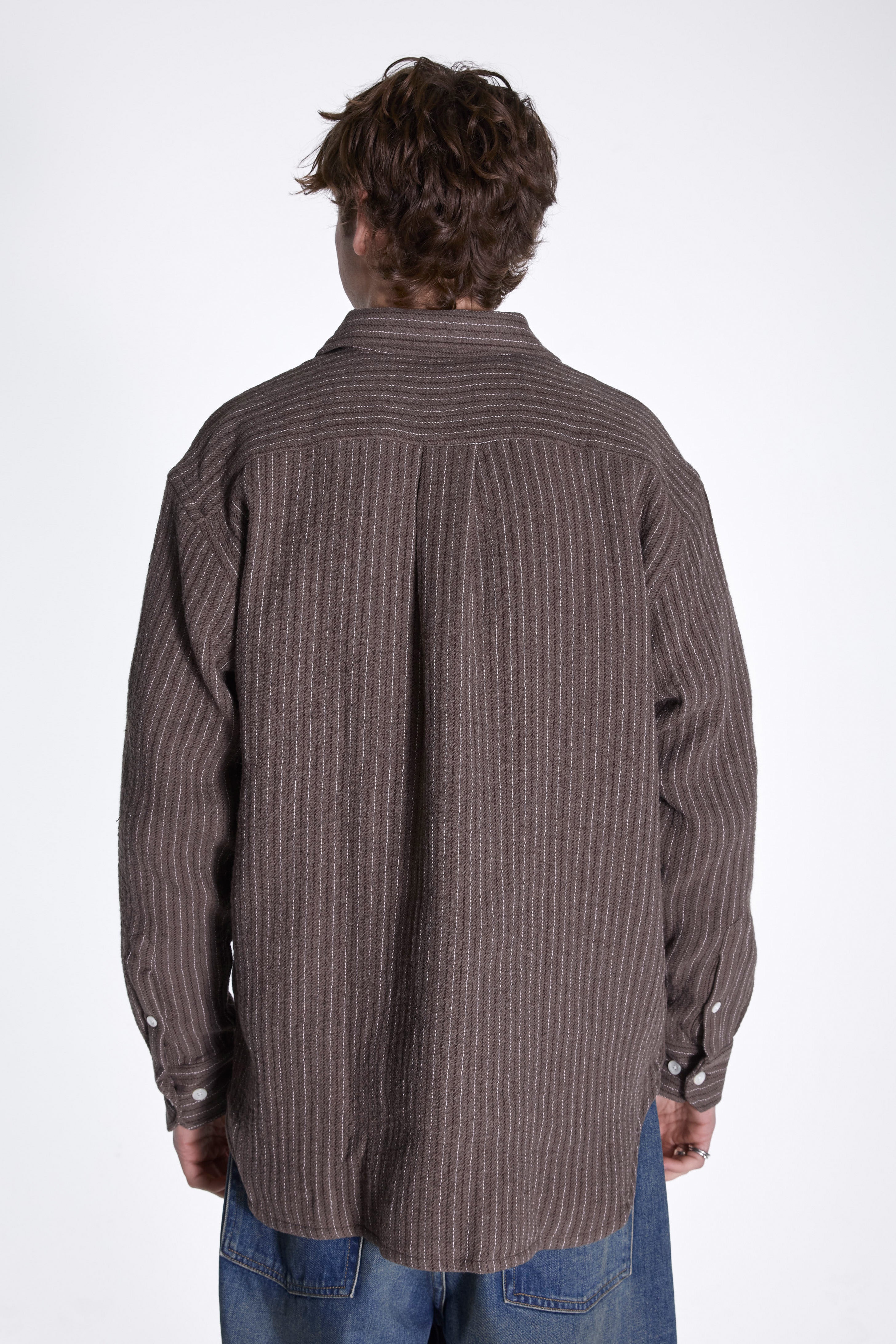 Ole Oversized Wool Stripe Shirt Seal Brown