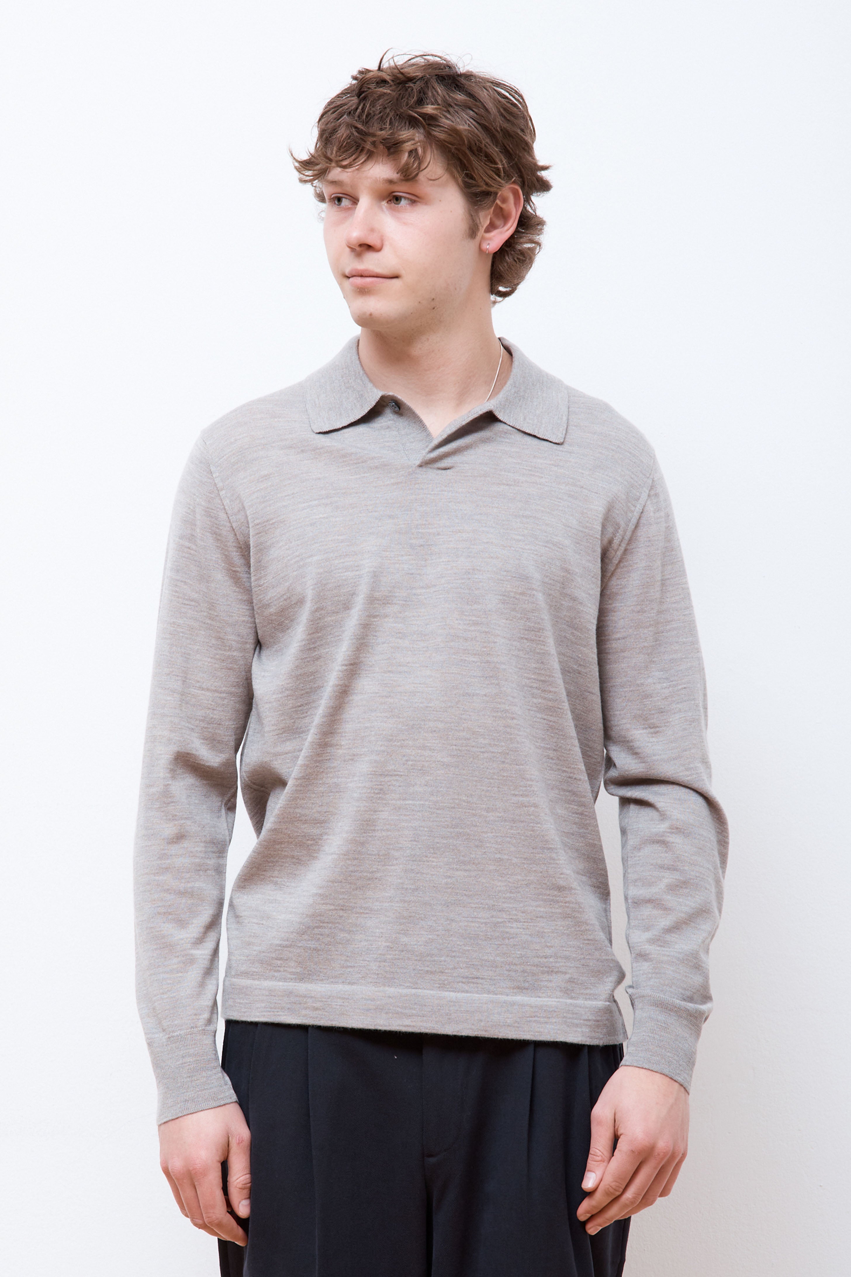 Jon Tech Merino LS Polo Sand