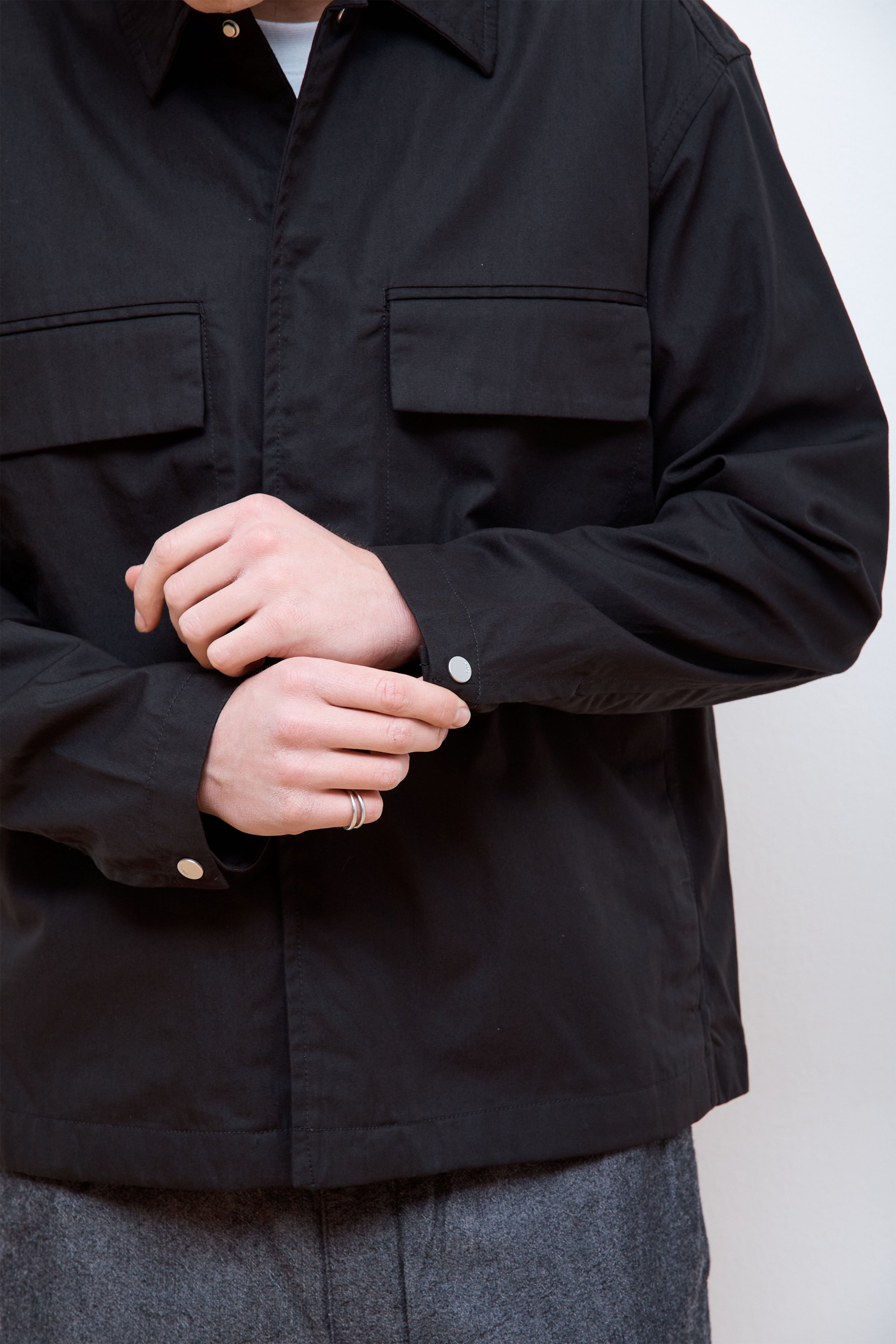 Pelle Fine Broken Twill Overshirt Black