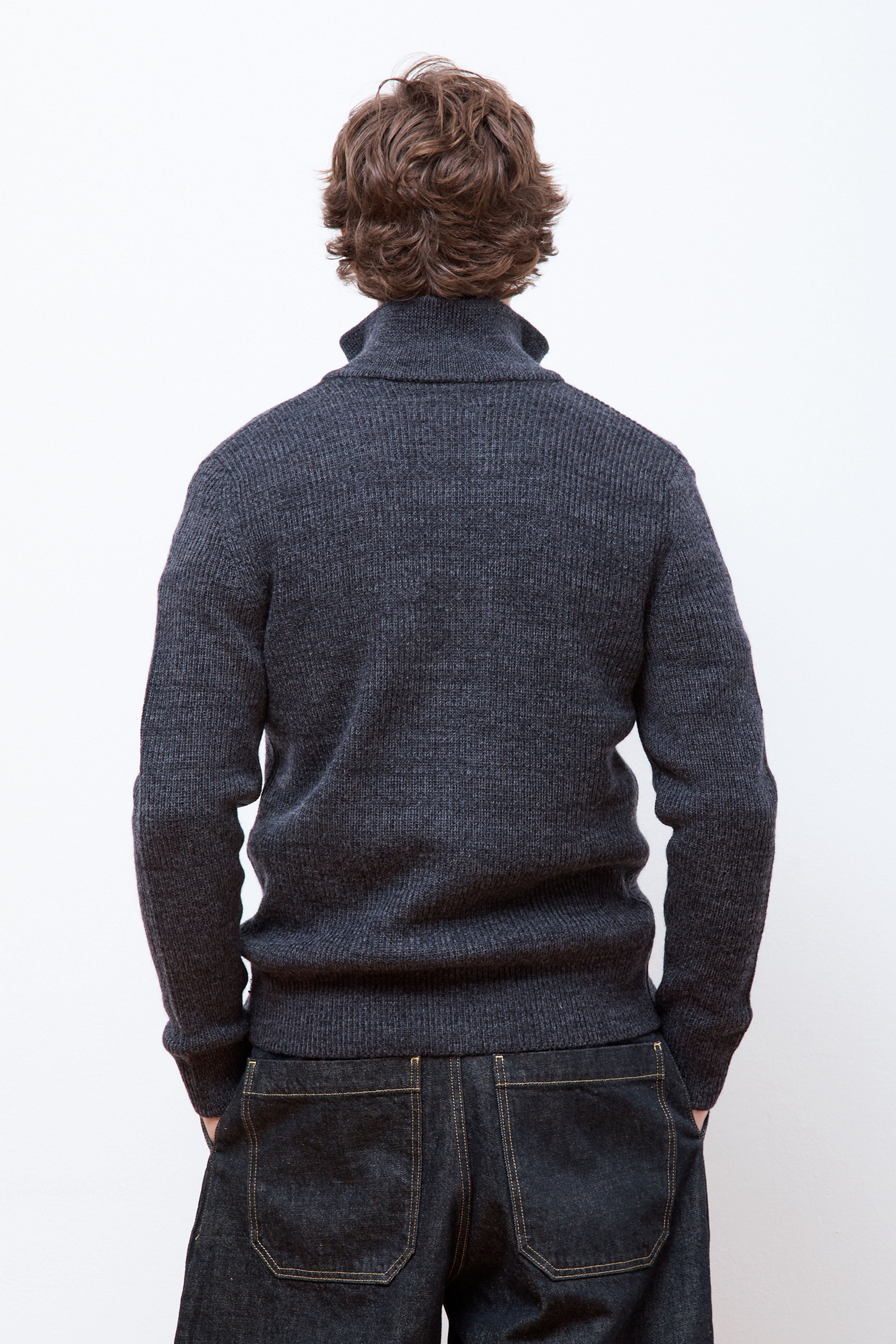 Hagen Wool Cotton Rib Full Zip Jacket Dark Grey Melange