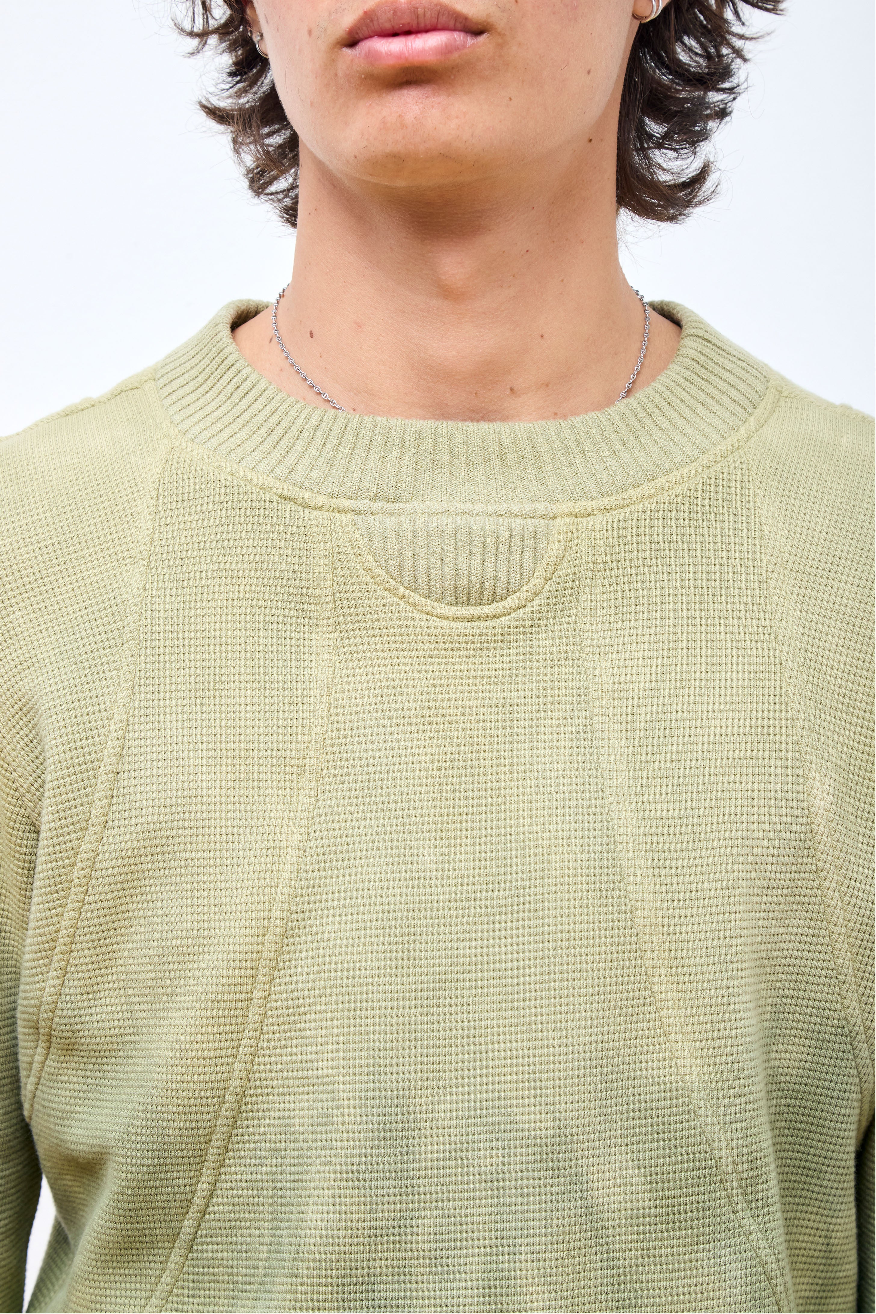 Panelled Waffle Jersey Long Sleeve Dipped Green