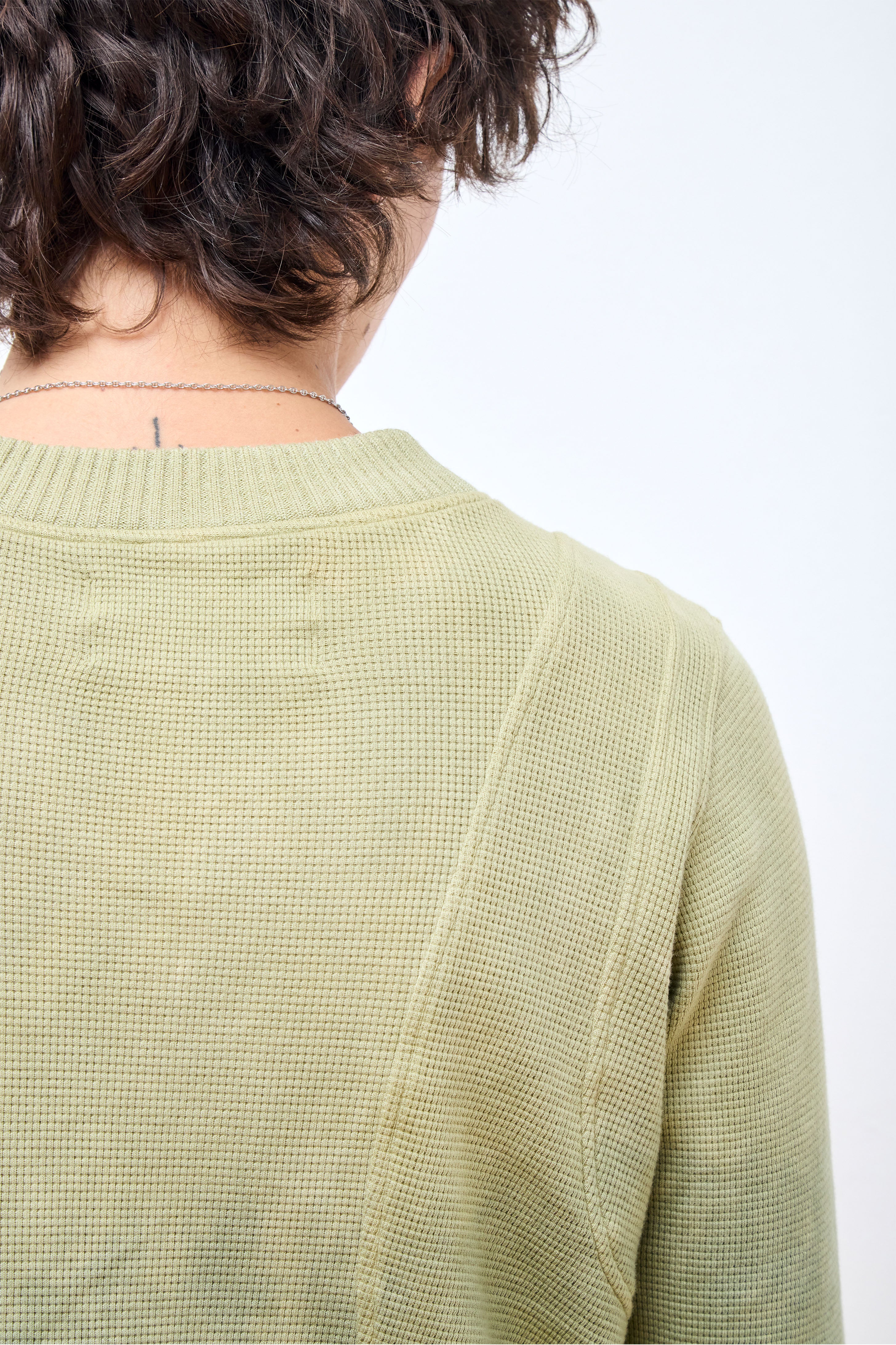 Panelled Waffle Jersey Long Sleeve Dipped Green