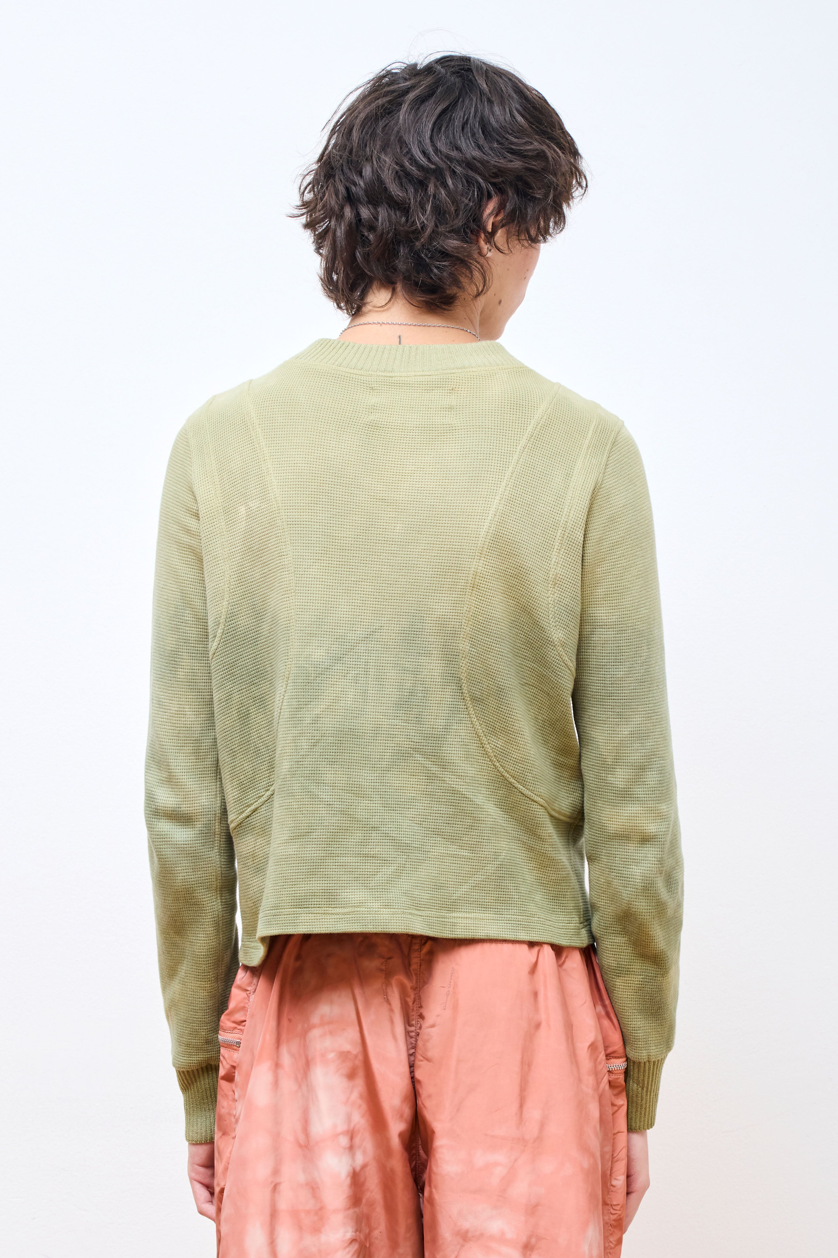 Panelled Waffle Jersey Long Sleeve Dipped Green